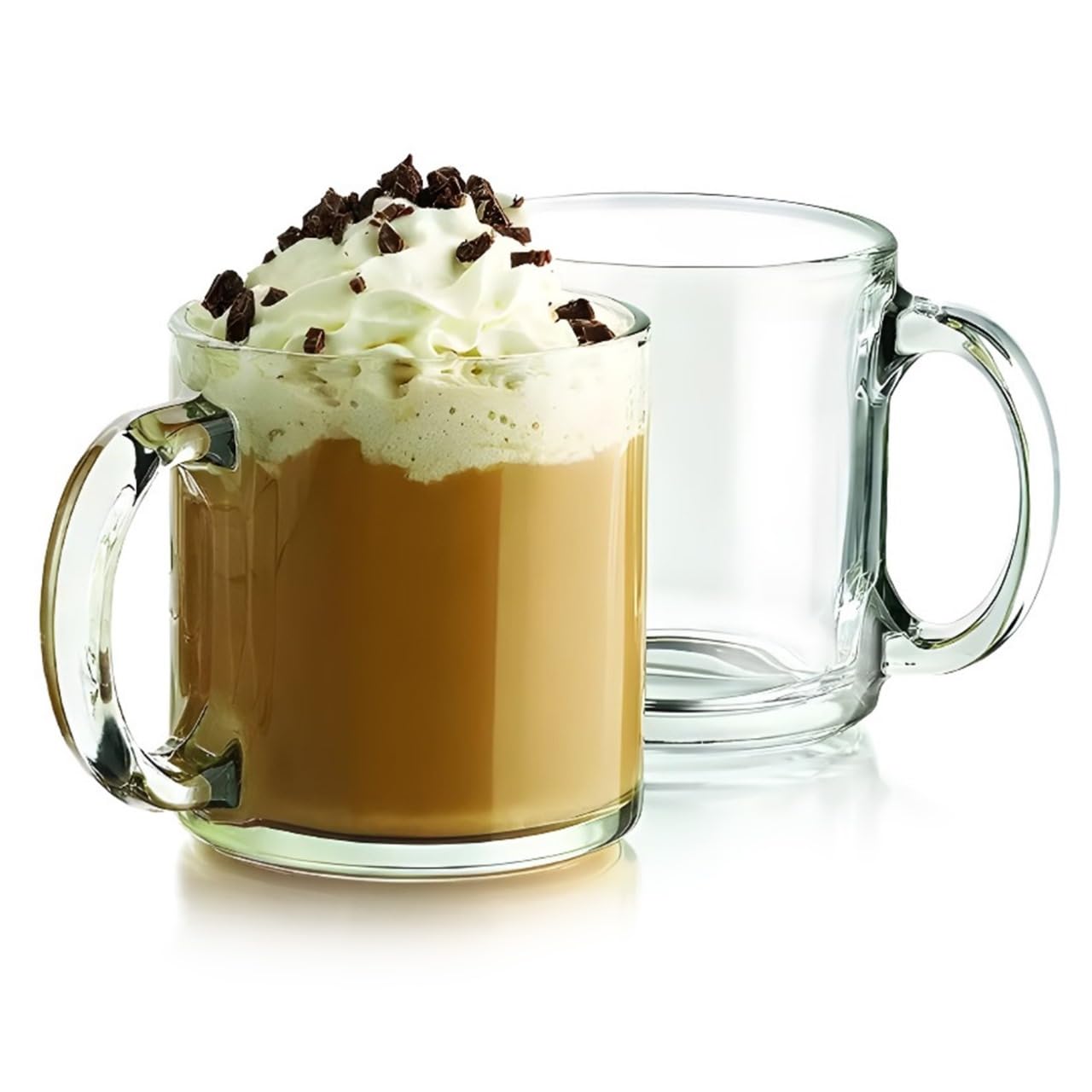 Bexter Pack of 2 Clear Glass Coffee Mugs 13 oz Heavy-Duty Thick-Walled Cups for Hot Beverages Durable Elegant