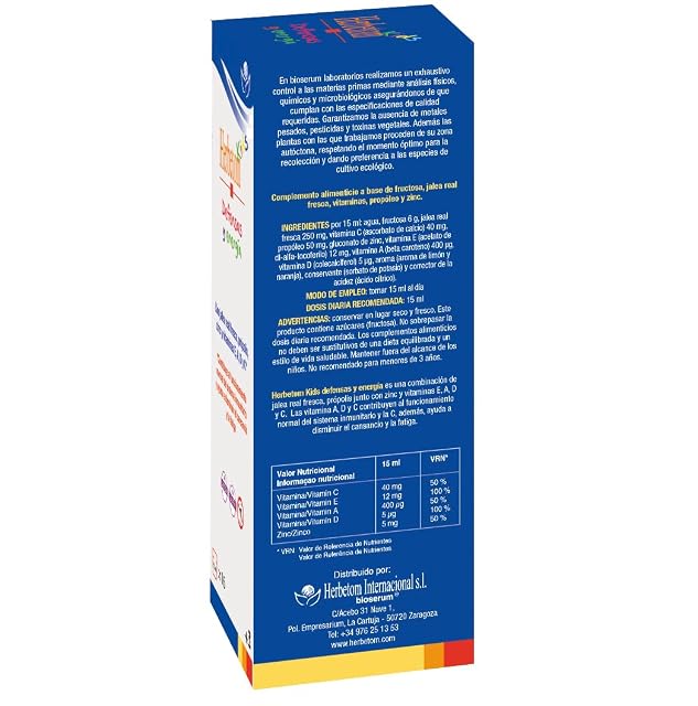 Foto 2 de 6 de Herbetom Kids Defensas y Energía defensas inmunitarias niños jarabe 250 ml - Herbetom Bioserum