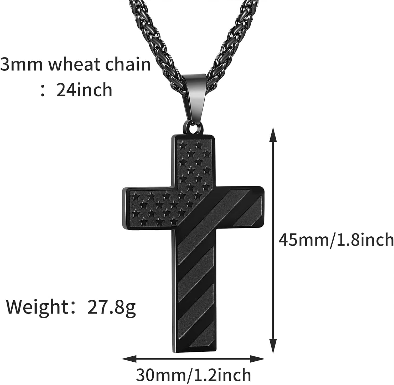 DuoDiner Valentines Day Gifts for Him -24 Inch Cross Necklace for Men Boys Kids Bible Verse American Flag Pendant Baptism Religious First Communion Jewelry Gifts - Image 5
