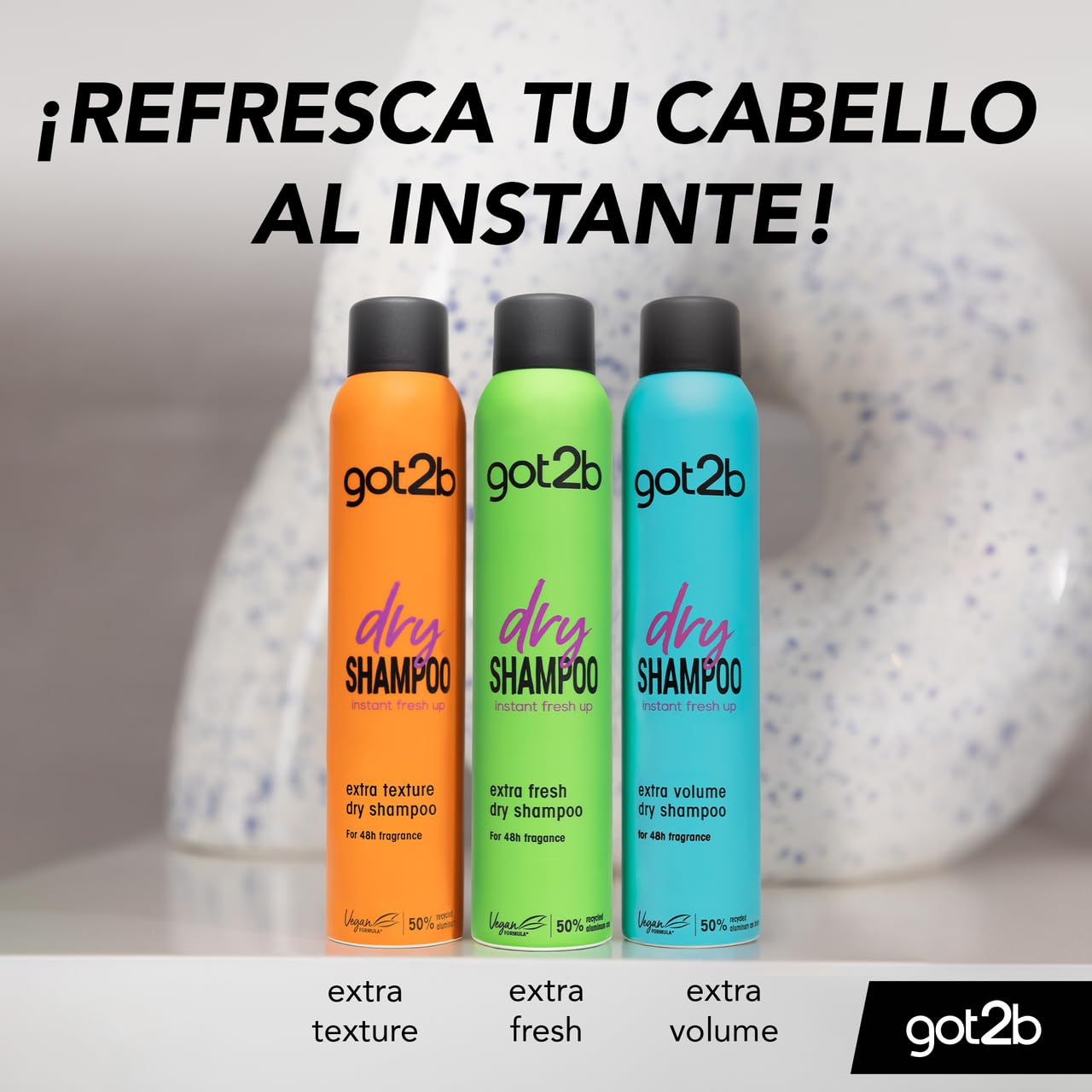 Got2b - Champú Seco Textura Extra, 200 ml, Refresca tu cabello al instante, adecuado para peinados