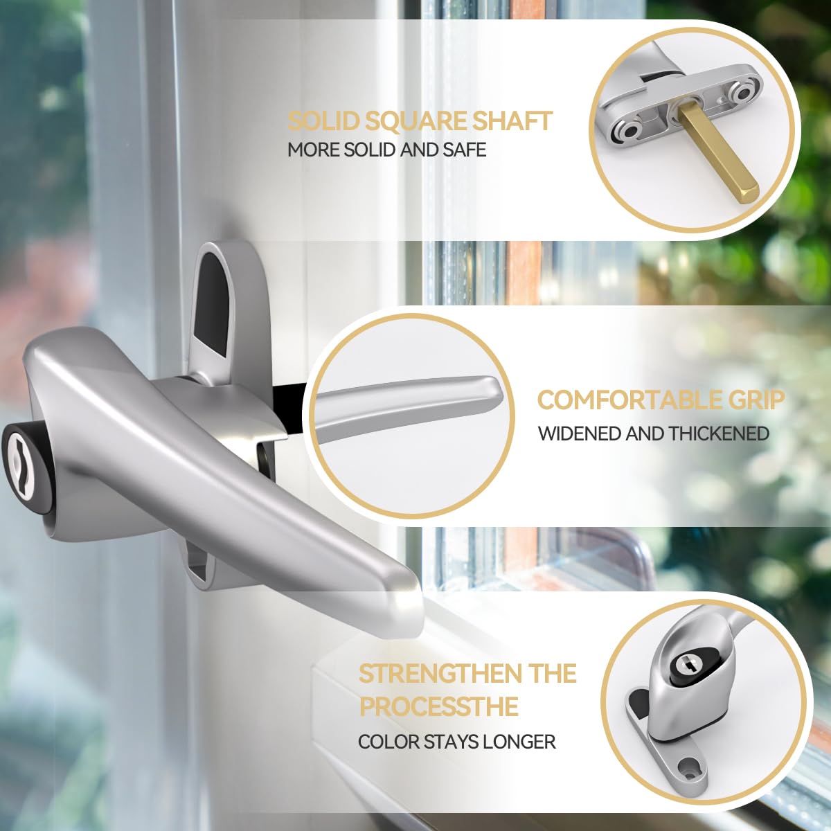 Bwintech Offset-Fenstergriff aus satiniertem Chrom, UPVC-Zinklegierung, rechts, 43 mm Spindel für Innen- und Außenbereich, UPVC-Fenster, 4 Stück