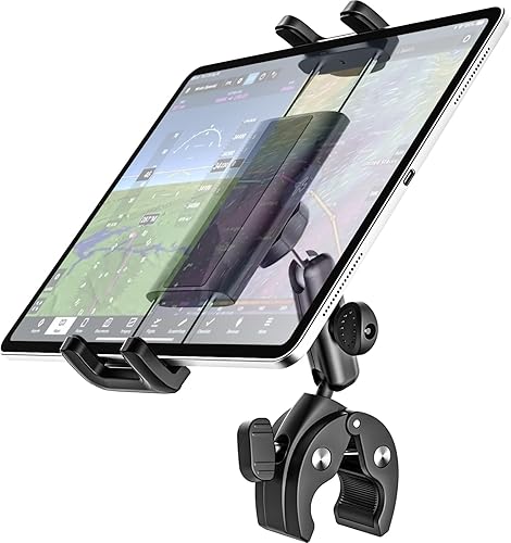 Soporte de yugo para tableta, soporte de abrazadera de yugo para iPad para aviones, brazo de metal ajustable de 360, soporte de tableta para iPad