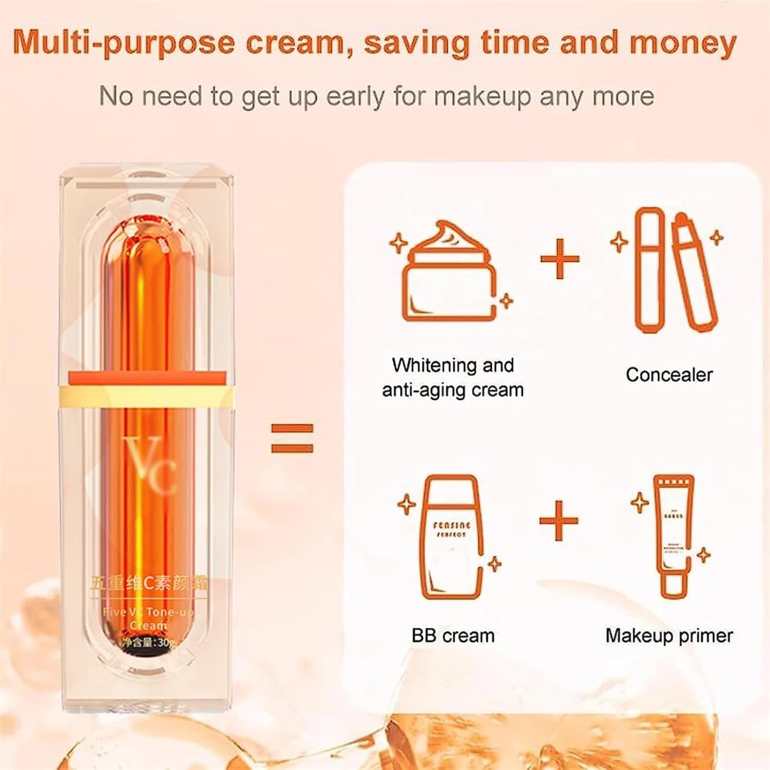 Japanese Vitamin C Makeup Tone Up Cream, Five Vitamin C Tone-Up Cream, VC Skincare Face Serum, Moisturizing Brightening Concealer Smooth, Long-Lasting Hydrating For All Skin Types (3Pcs)