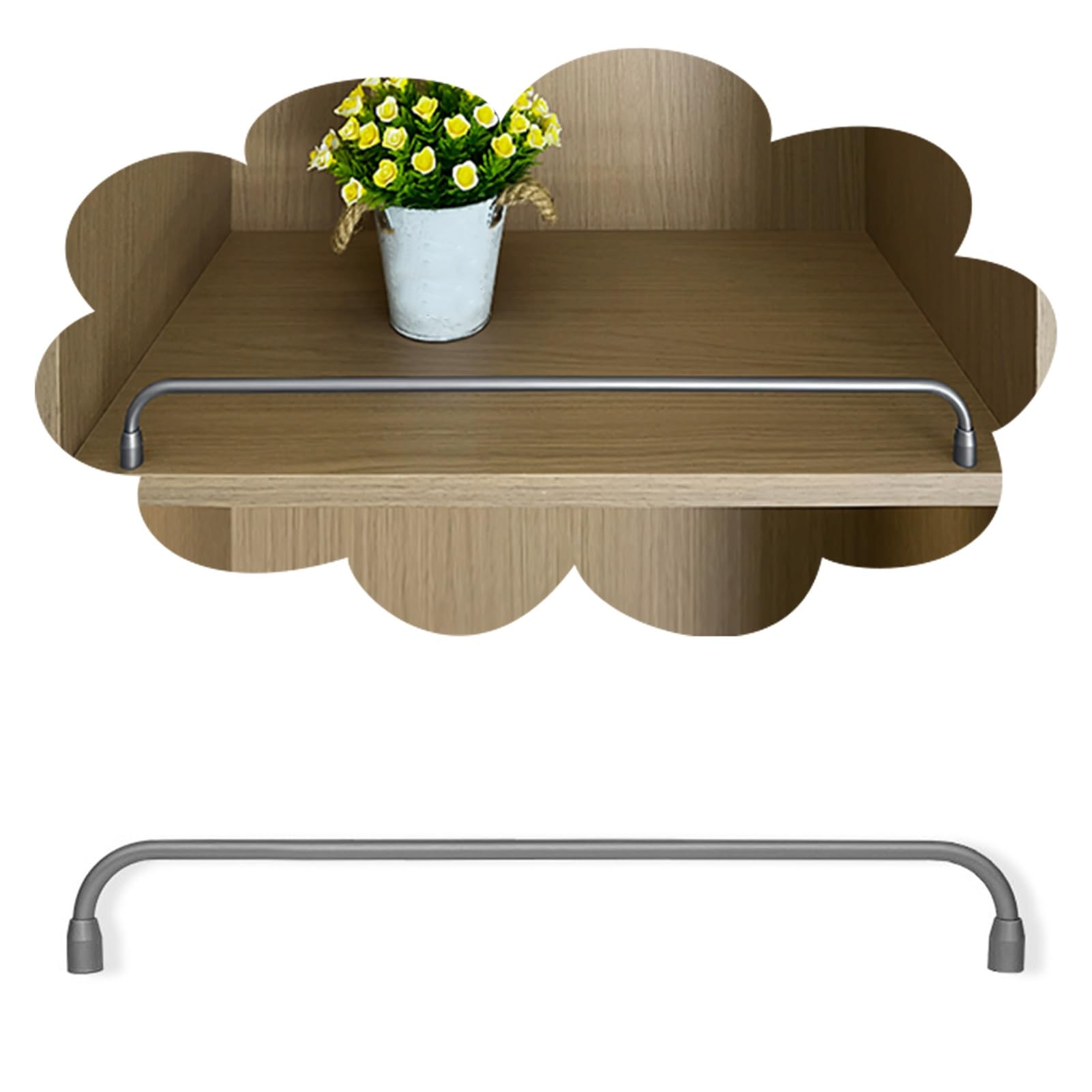 Decorative Shelf Guardrail for Book Cabinet, 8 to 80 in Long Curved Furniture Shelves Fence Rail, Wood Display Holder Barrier Railing Rods(Gray,56in/142cm)