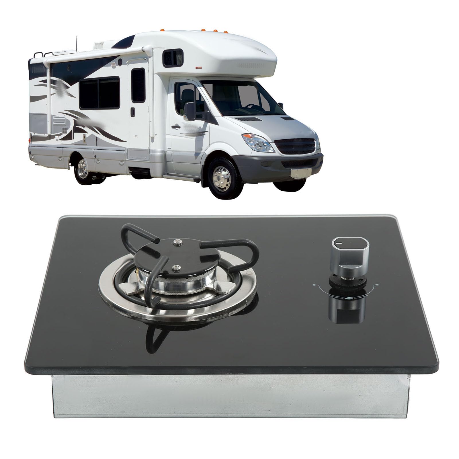 Generic Estufa de Gas para Vehículos Recreativos, Panel de Vidrio Templado de 1,8 KW, Cocina de Gas Portátil, Cocina de con Base de Acero Inoxidable, Ajuste de Fuego de Varios