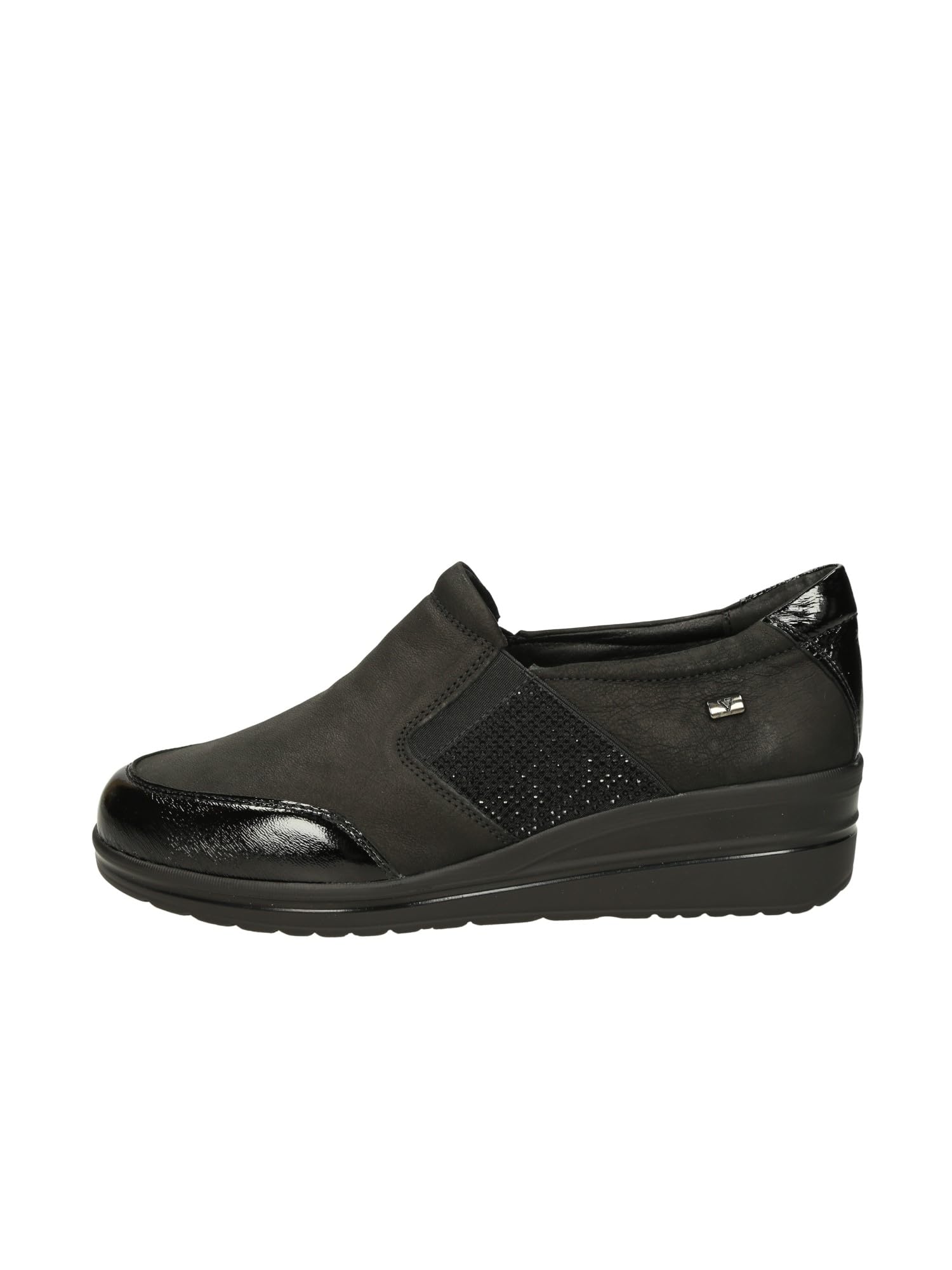 Valleverde VD200AF Mocassini Casual Donna Pelle Nero Tacco Zeppa 4Cm Suola Gomma