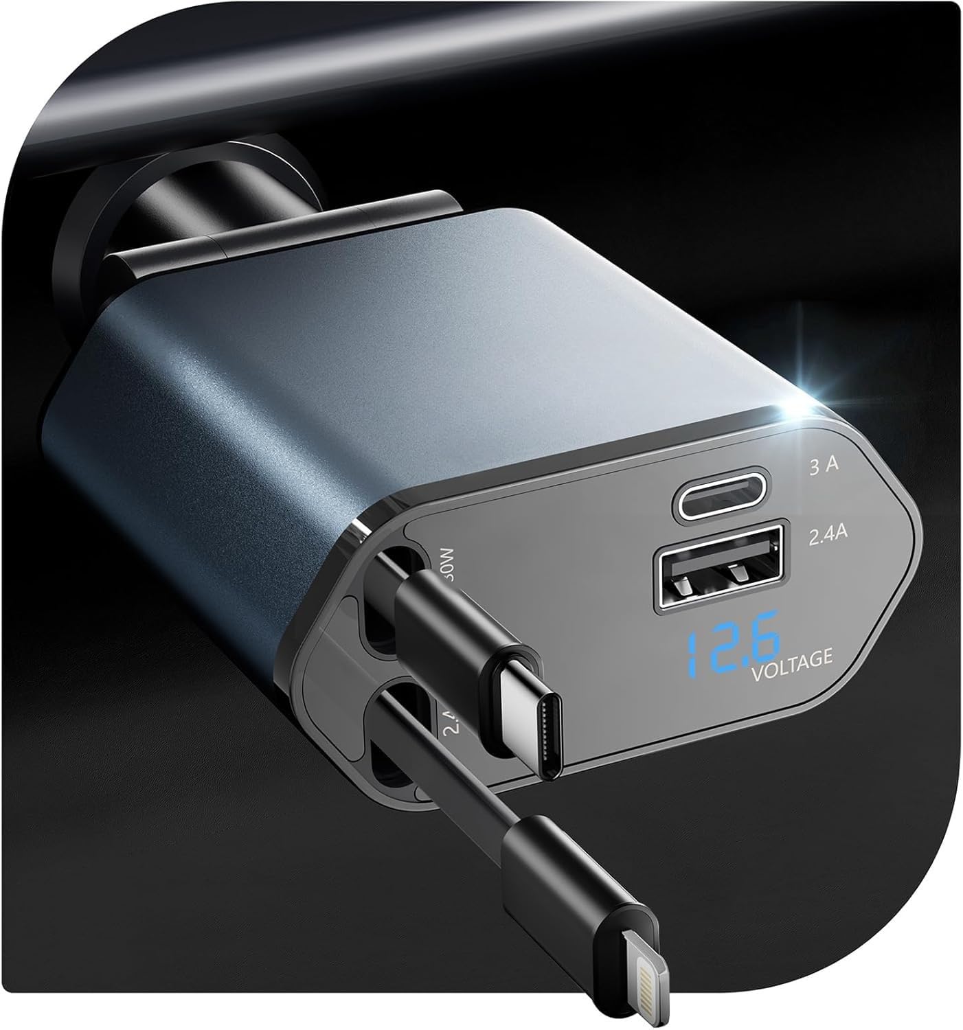 SUPERONE 100 W Ultra Fast Charging Car Charger | 4-in-1 Retractable Car Charger with Built-in Type-C Cable & Dual USB Ports | 180° Adjustable Car Adapter | Compatible with iOS & Type-C Devices-image-49