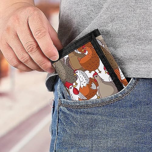 Birds Brown White Orange Chickens Seamless Texture Pattern Trifold Wallet, Stylish Purse With Keychain, Credit Pass Case Card-Holder for Crash Bills Receipts Women Men 5 x 3.3 x 0.2 Inch4