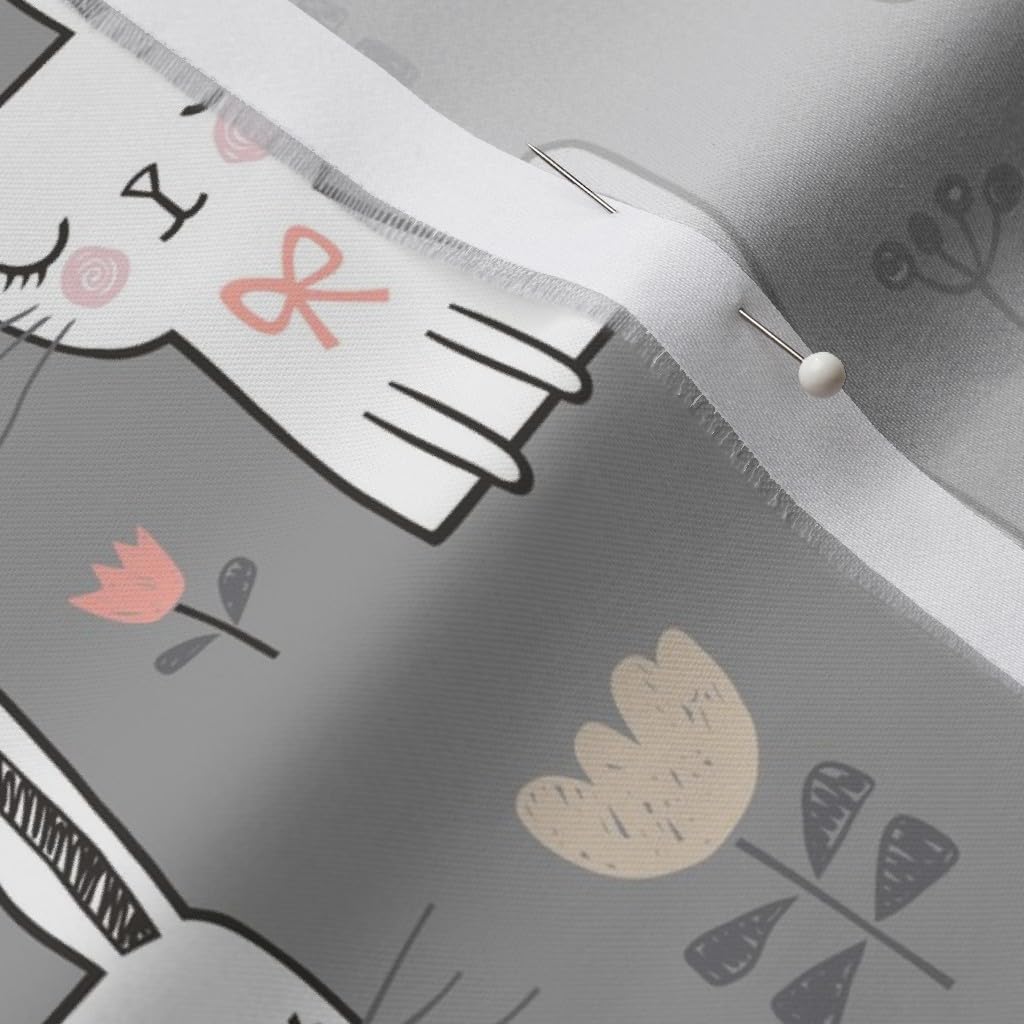 Spoonflower Fabric - Rabbits, Bunny Rabbit, Grey, Pink, White, Pets, Bunnies, Easter, Printed on Organic Cotton Sateen Fabric by The Yard - Sewing Quilting Apparel Home Decor