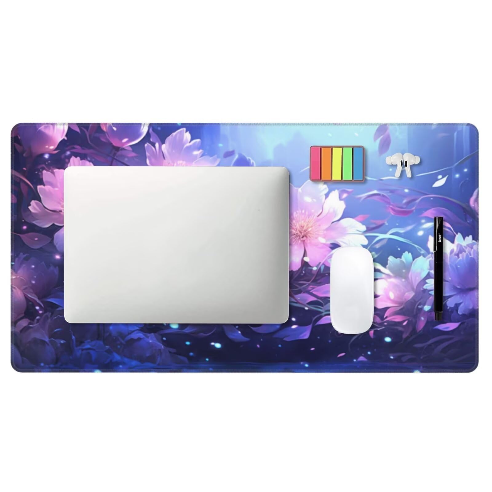 Alfombrilla de Ratón Gaming Grande XXL 1400x600x4mm con Bordes Cosidos, Tela de Micro Tejido, Base de Goma Antideslizante y Mouse Pad, para Teclado Jugadores Escritorio, PC, Oficina Flor Morada Y6526
