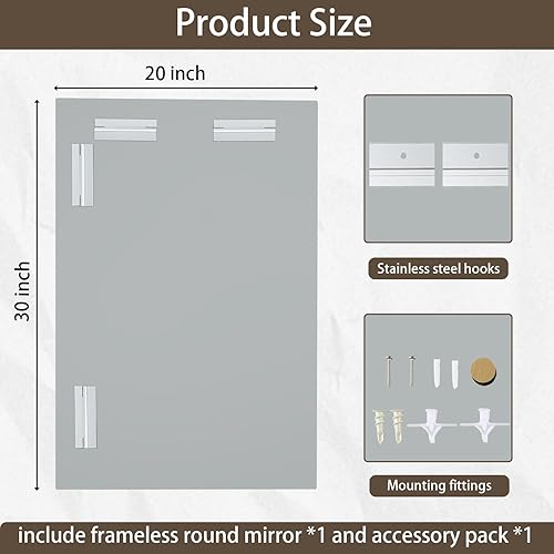 Miniatura 7 de CLBA Espejo de baño biselado de 20 x 30 pulgadas, espejo rectangular sin marco, espejo de pared de borde biselado pulido de 1 pulgada, espejo