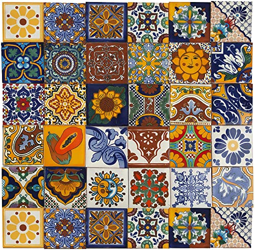 Cerames Azulejos de cerámica Mexicana Conrado - 30 azulejos decorativos de pared mexicanos para baño, cocina, ducha | Azulejos de mosaico de cerámica 10,5x10,5 cm