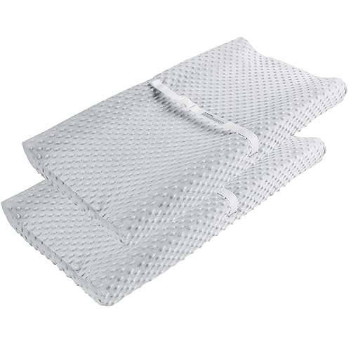 Fundas para cambiador, fundas de felpa ultra suaves con lunares minky, transpirables, para cambiador, para bebés, bebés, niños, niñas, color gris