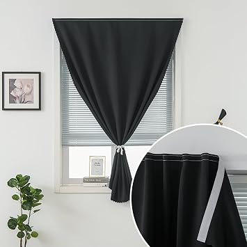 Adhesive Blackout Curtains- Self Stick Shades Window Blinds Curtains No Rod Needed Easy to Hang Curtains, Use for Bedroom, Living Room, Dining Room, Kitchen, Home Office, 35W X 59L, Black, 2 Panels