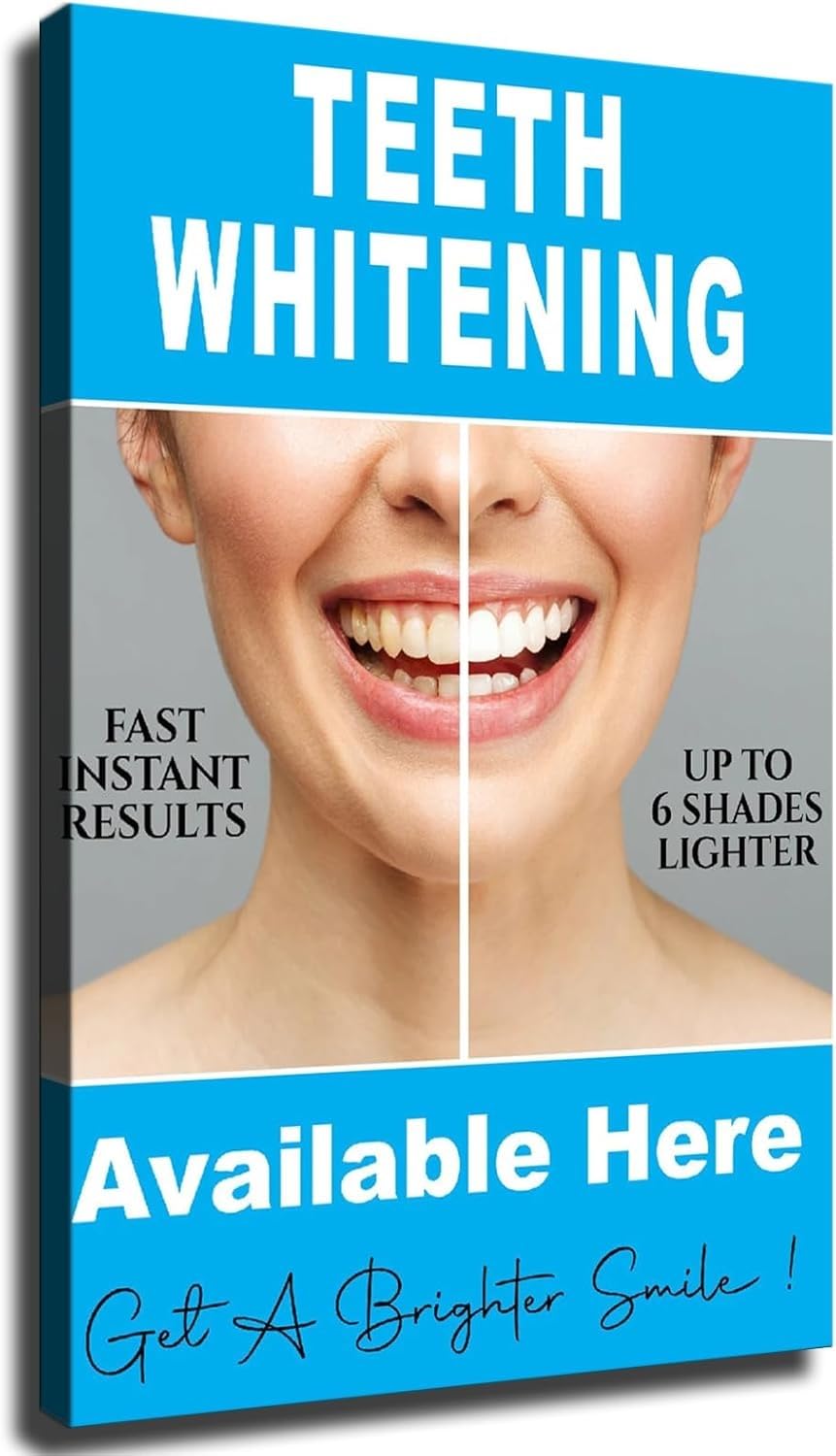 KCDFDVJFBM Healthy Smile Poster Teeth Whitening Care and Oral Hygiene Guide Canvas Wall-Art for Bathroom Decor(Framed,16x24inch(40x60cm))