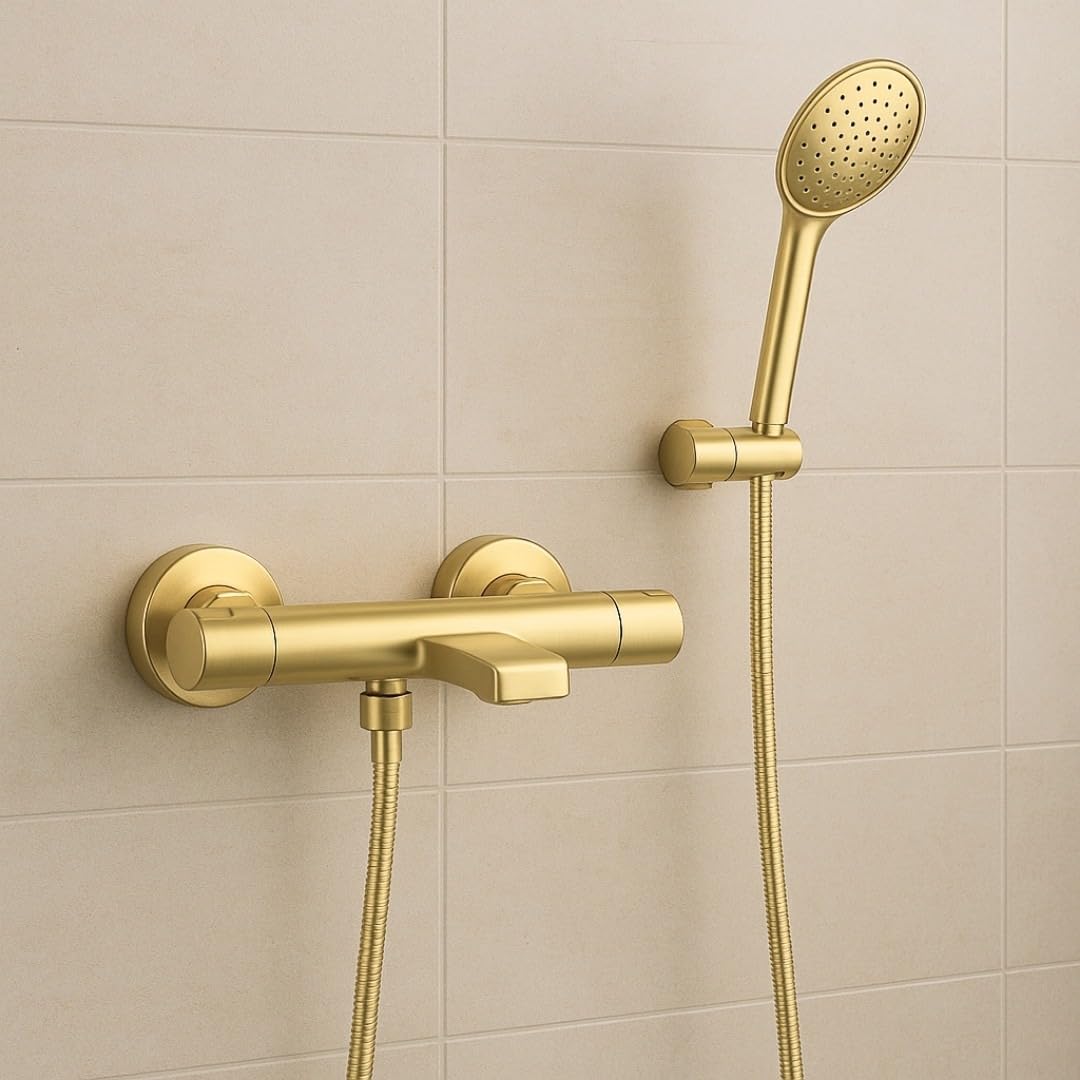 Essebagno Termostatyczna bateria wannowo-prysznicowa Carra szczotkowane złoto