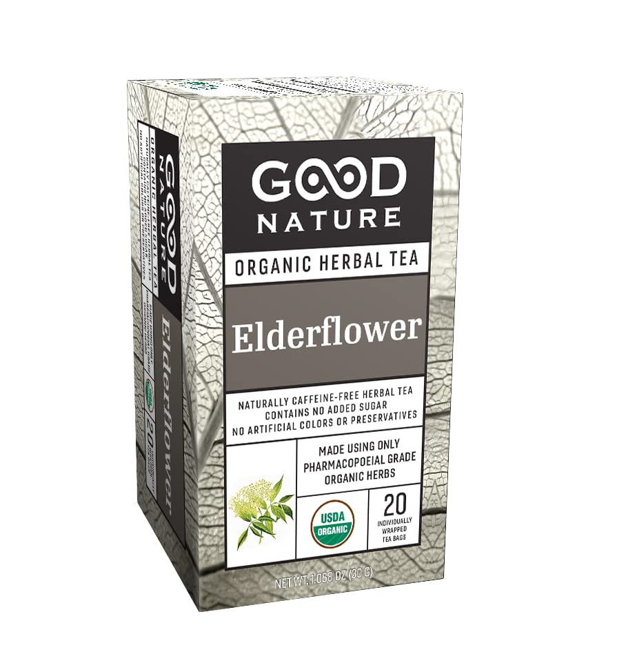 Good Nature - Té de saúco saludable orgánico de flores de saúco 20 bolsas envueltas individualmente paquete de 2