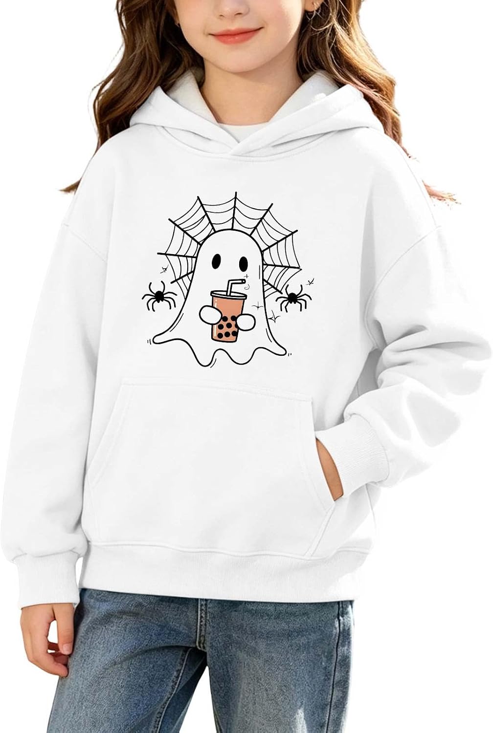 Girls Halloween Sweatshirt Ghost Printed Hoodie Pullover