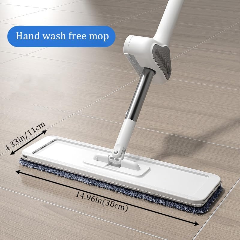 Miniatura 8 de Juego de trapeador y cubo con escurridor, trapeadores planos para limpieza de pisos, limpiador de fregona de pared con mango largo, mopa de piso de