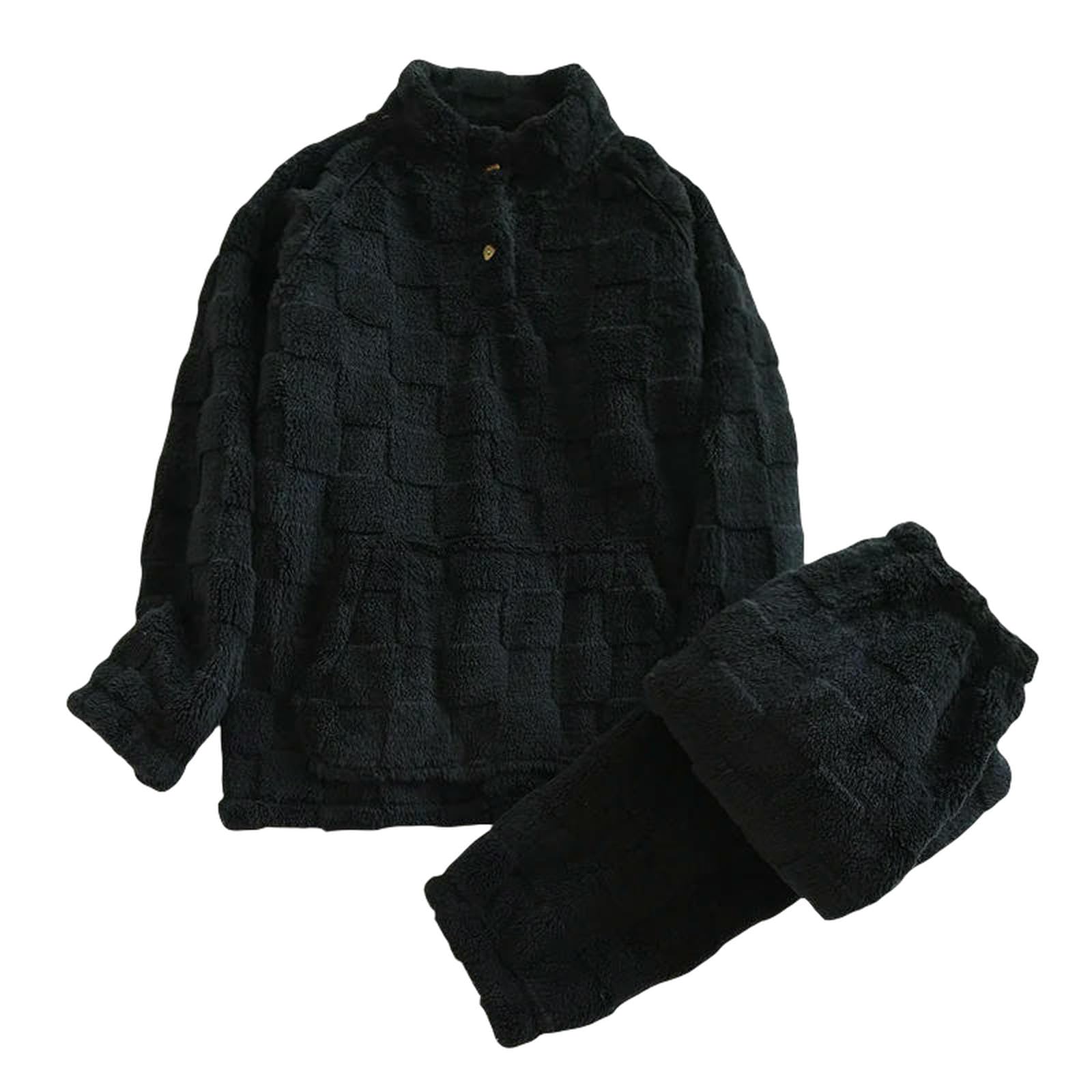 Pigiama Autunno Inverno Abbigliamento da Sonno Femminile Coppia di Pile Pigiami Addensano Pantaloni A Maniche Lunghe Calde Mettono Casa Uomini-Uomo Nero-l