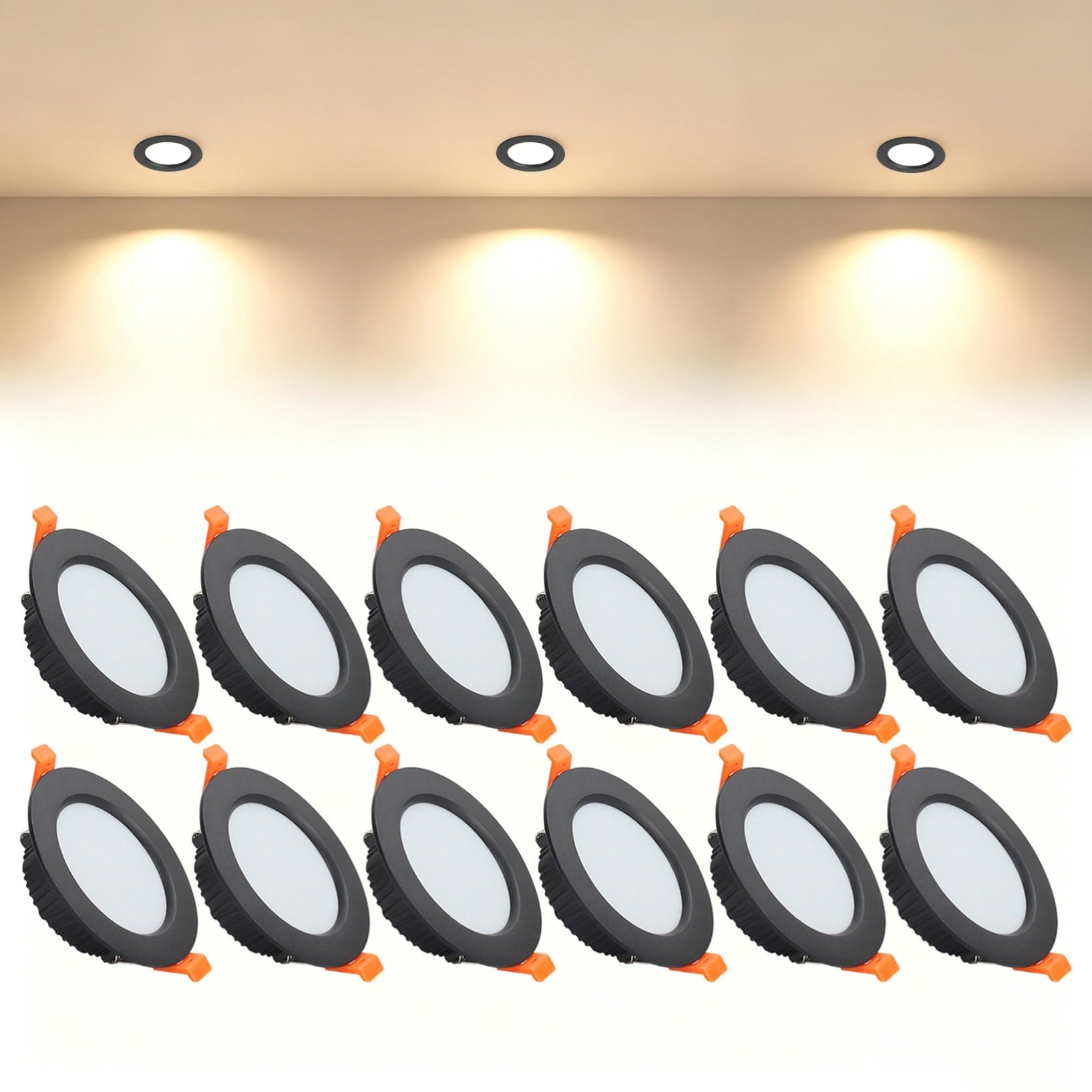 VOGHMOLD 5W Ultra Slim LED Downlight Recessed Ceiling Light 2.5 inch, 3000K Spot Lights Black Aluminum Trim, Cut Φ70-75mm, AC110-240V Panel Lighting for Office Hallway Closet, 12 Pack