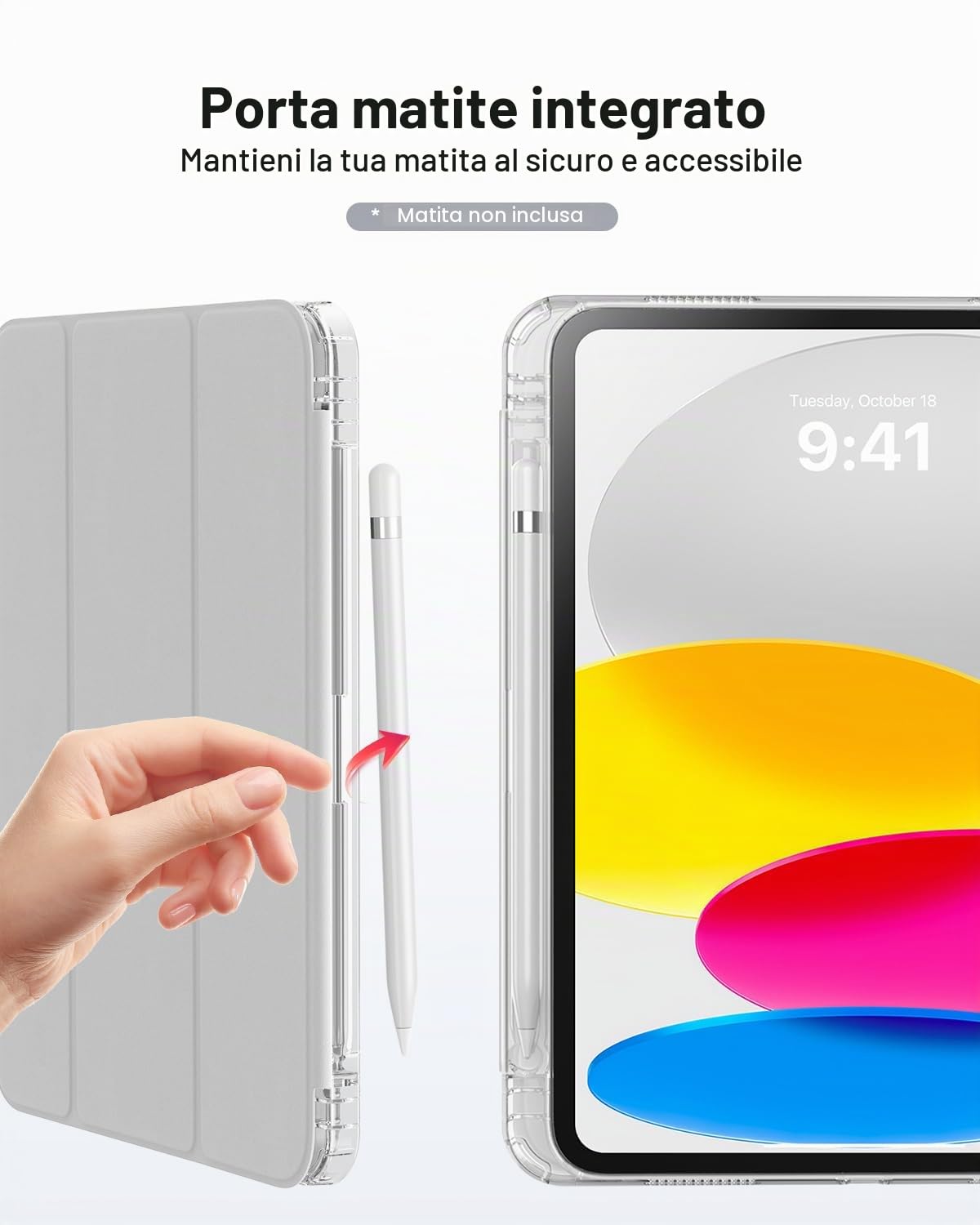 MoKo Custodia per iPad (A16) 11 Pollici 2025, Custodia per iPad 10 Gen 2022 con Portapenna, Cover Sottile a Tre Ante Retro in TPU Trasparente Argento