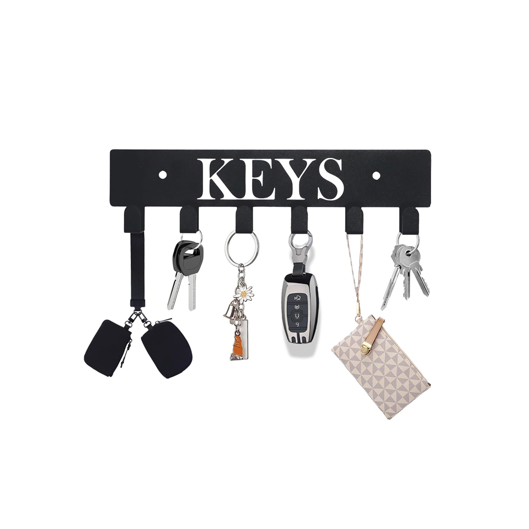 YAYANGATMG Key Hooks Holder for Wall Mounted with 6 Hooks, Key Hanger Rack Wall Decorative for Home, Entryway, Hallway, Office, Black