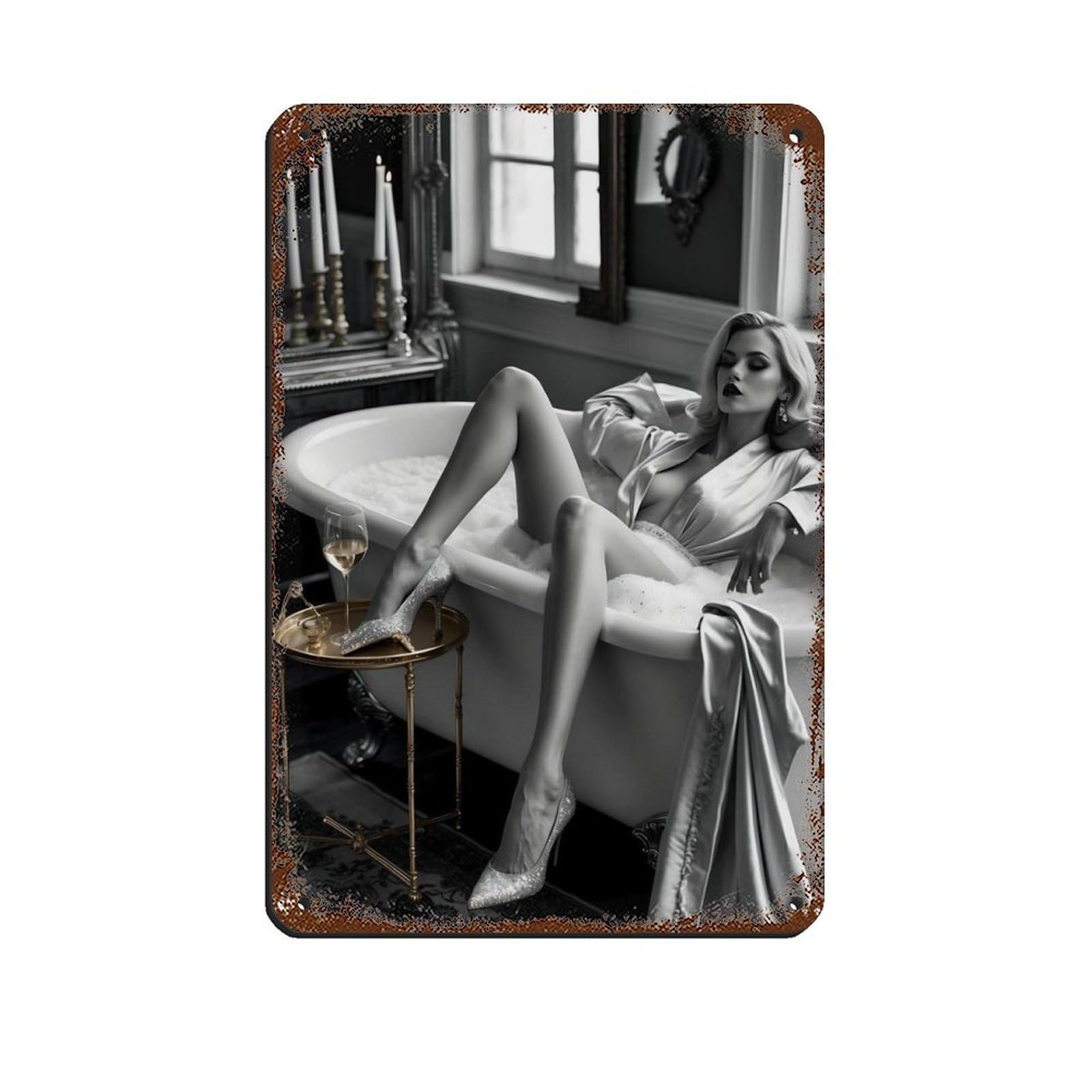 Glamorous Woman in Bathtub Retro Poster Metal Tin Sign Chic Art Retro Iron Painting Bar People Cave Cafe Family Garage Poster Wall Decoration 8x12inch(20x30cm)