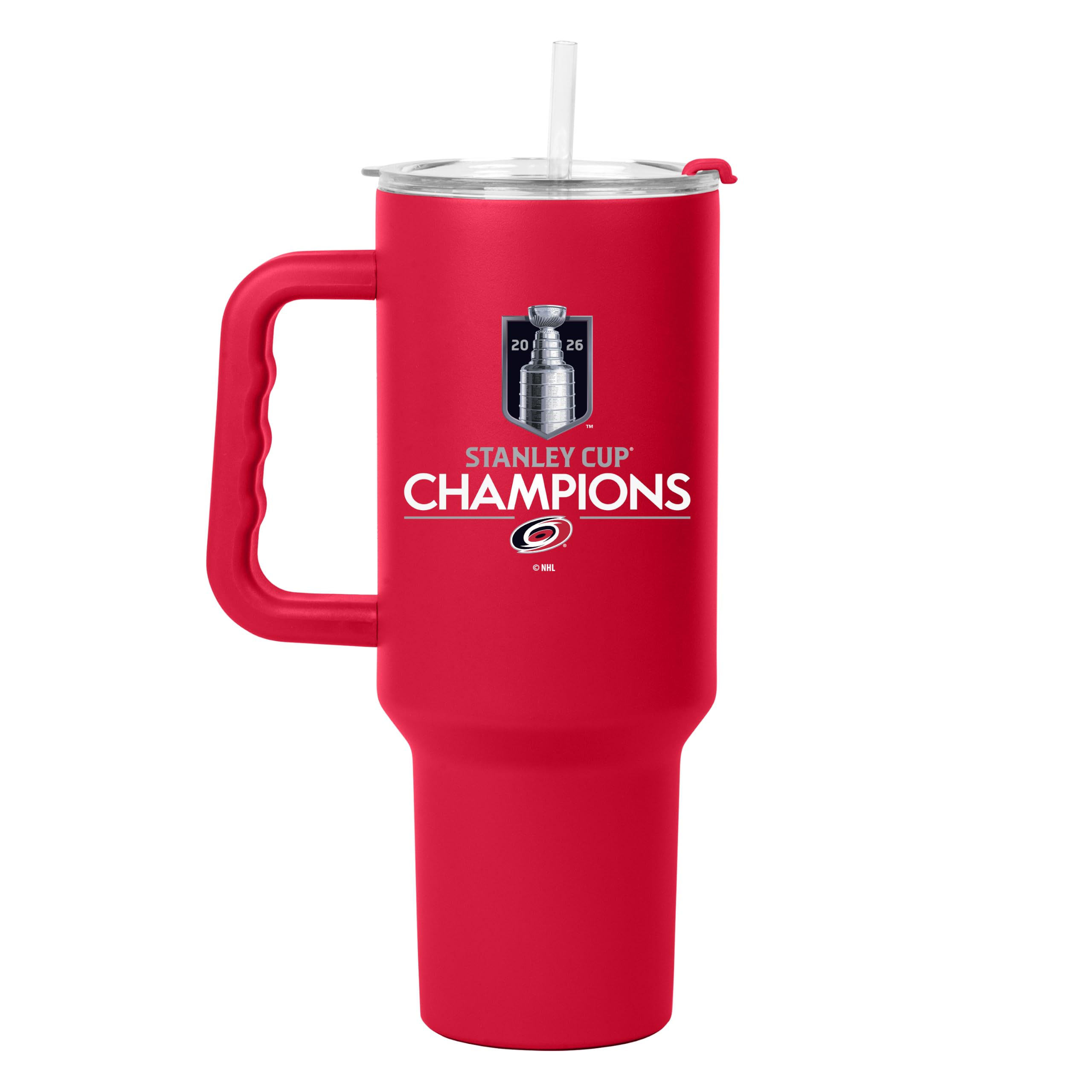 Logo Brands Team Color Nhl Carolina Hurricanes Stanley Cup Champions 40 Oz Stainless Steel Tumbler - Official Nhl Stanley Cup Champions Logo, Handle & Straw Built-In