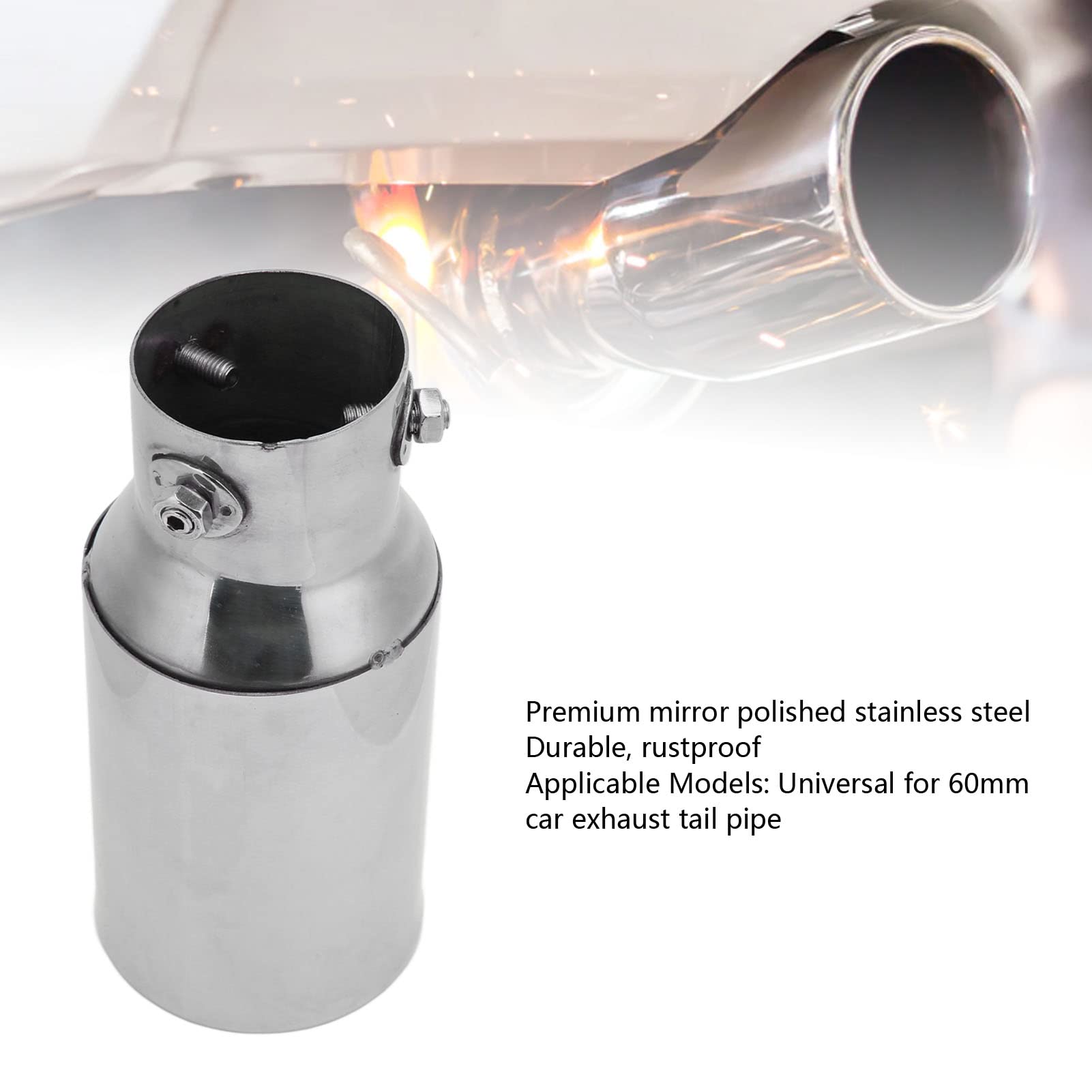 Embout D'échappement de Voiture Antirouille en Acier Inoxydable 60mm Entrée 89mm Sortie Miroir Poli Universel pour Automobiles