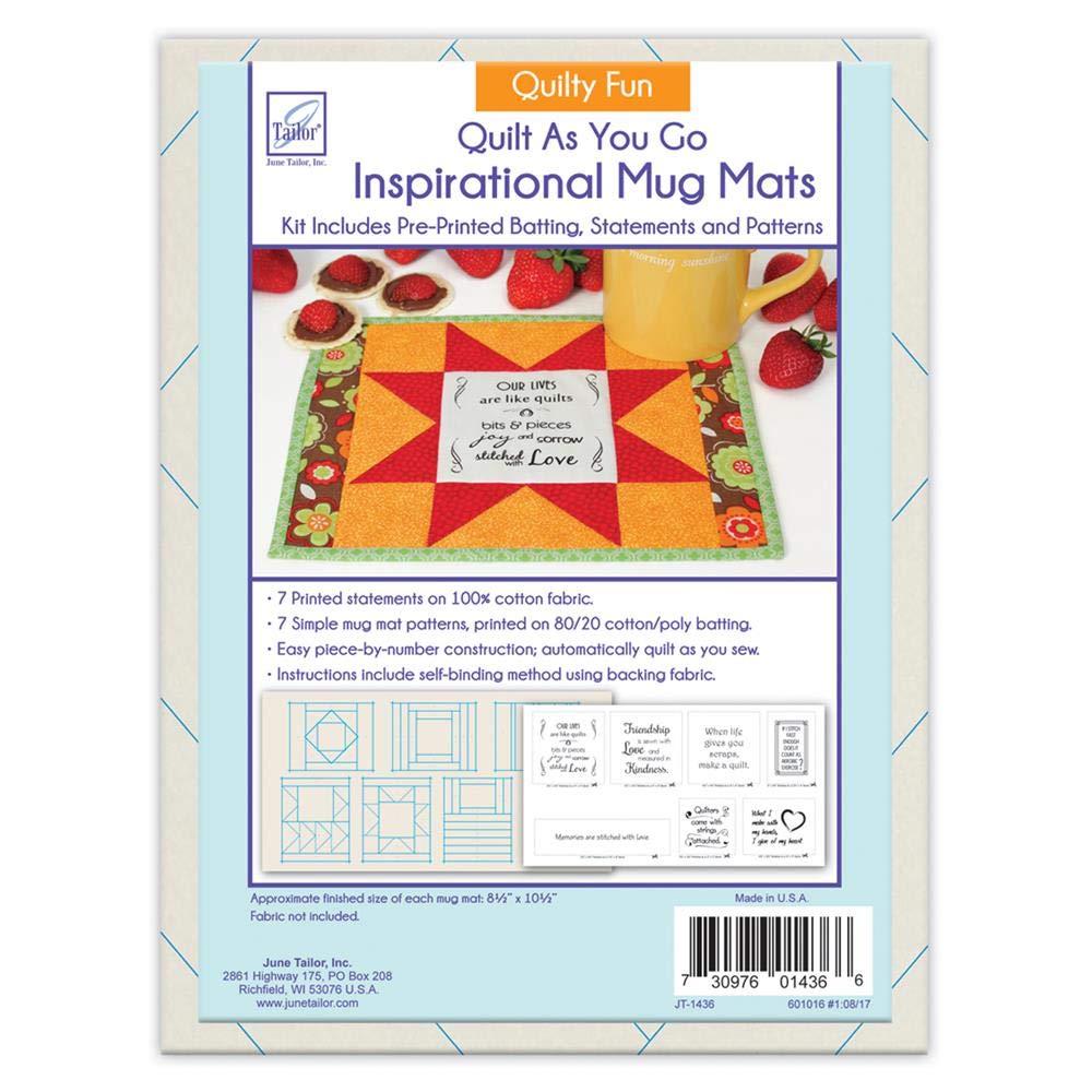 June Tailor Multi-Colour Quilt As You Go Inspirational Mug Mats Kit, 24.38 X 26.41 X 4.9 Cm