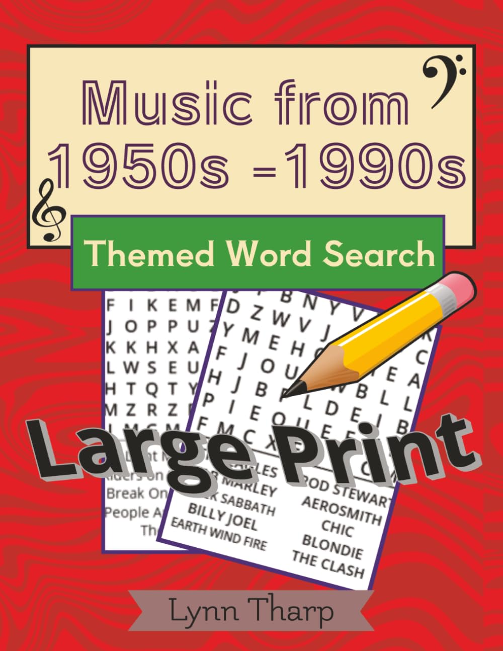 Music from 1950s - 1990s Themed Word Search: Large Print