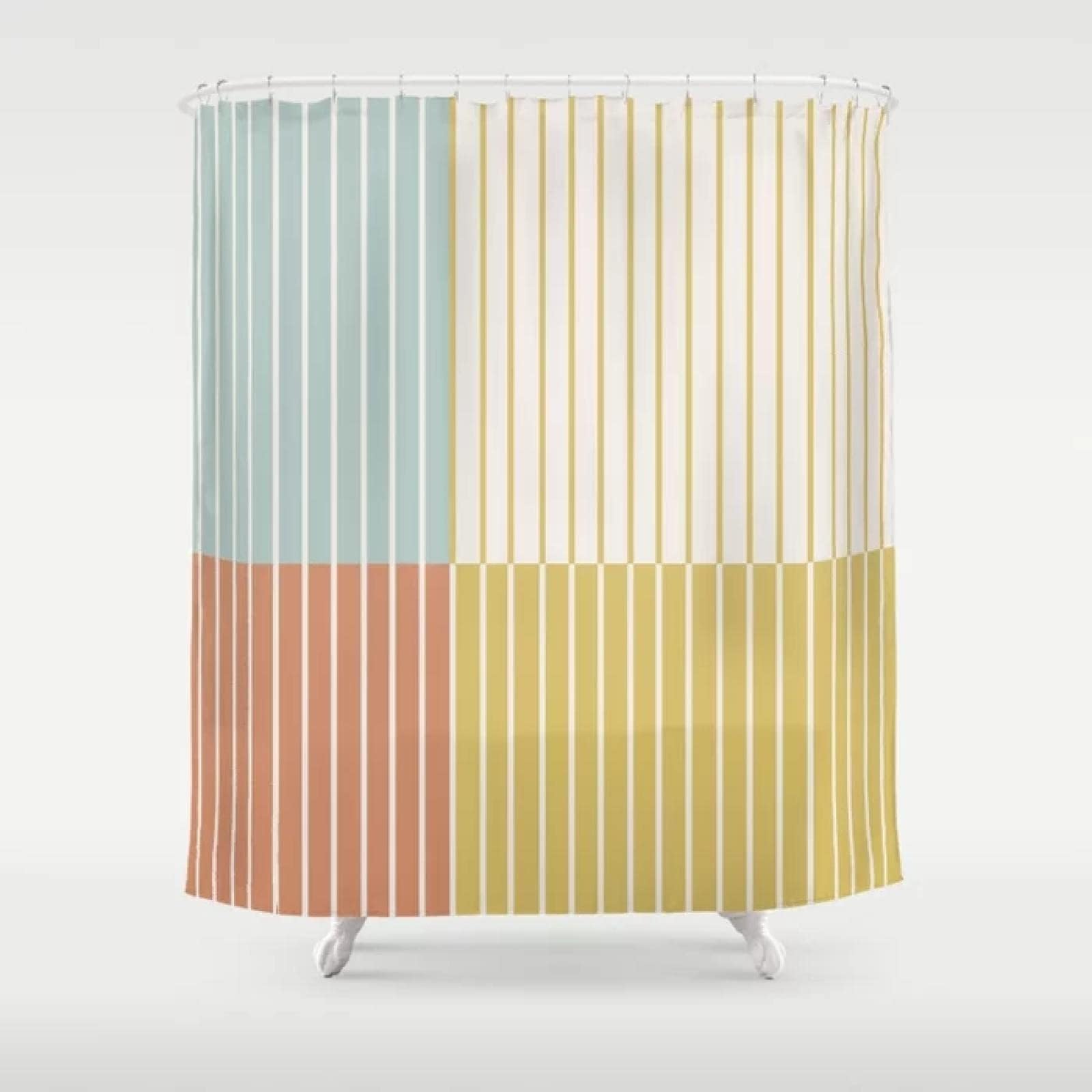 Uiyiui Multicolor-5 Simple Colorful Striped Shower Curtain 83X71in/210X180cm/Wxh Minimalist Modern Geometric Line Pattern Shower Curtain For Bathroom Stall Restroom Bathtub Decor With Hooks