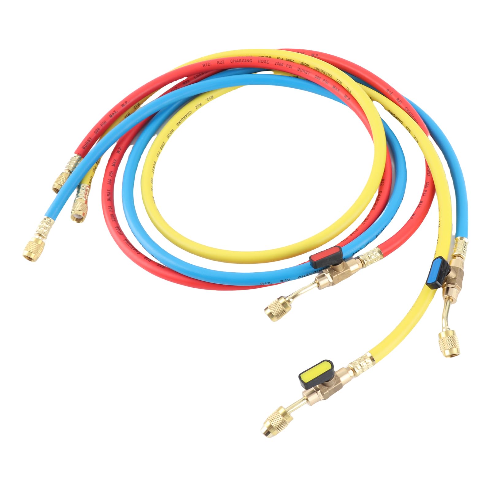 Manguera de Carga de Refrigerante Conjunto con Válvula de Bola para R12 R22 R502 Refrigerante Aire Acondicionado Ganario 1 4 SAE Presión 500 PSI Presión de Trabajo 2500 PSI