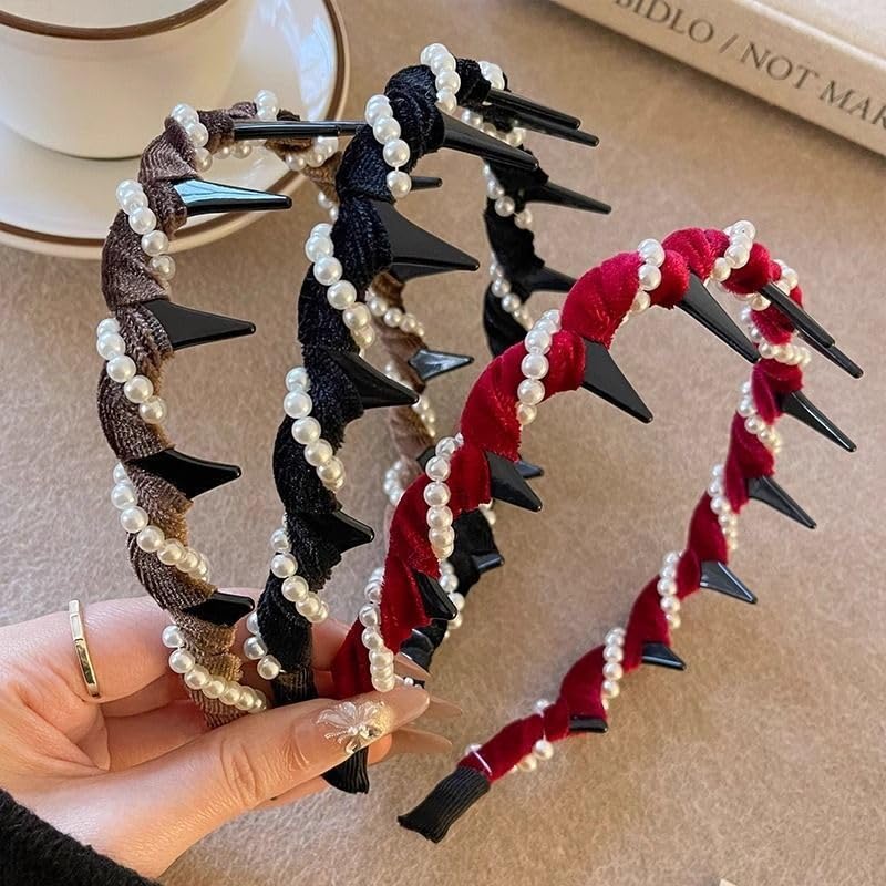 3-Pack Vintage High-Cranium Artificial Pearl Hairbands for Women,New Artificial Pearl Headbands with Teeth Hoop,Bridal & Party/Wedding Rhinestone Hair Accessories,Suitable for Women & Girls