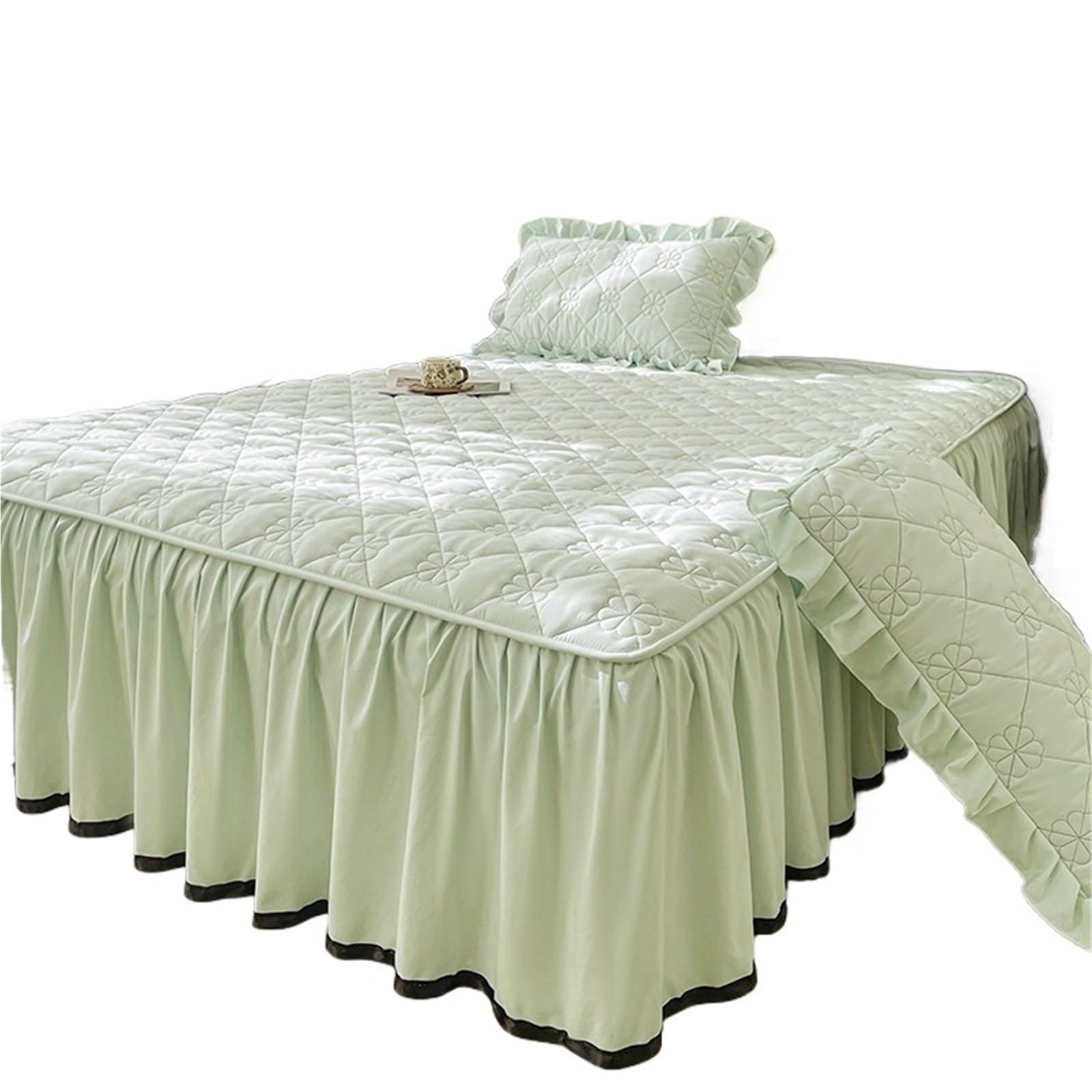 Ruffled Bedspread Quilted Bed Skirt Thicken Bedspread Ruffles Cover Single/Queen/King Size Mattress Protector Linen (No Pillowcase)(Color03,King 180x200cm 1pc)