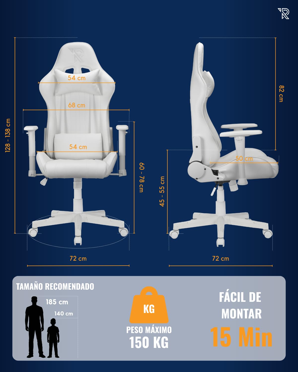 Felix Original Silla Gaming Ergonómica con Cojines Lumbar y Cervical, Reclinable, Reposabrazos 2D, Diseño Racing, Cuero Sintético Resistente, Ideal para Esports y Oficina, Blanco