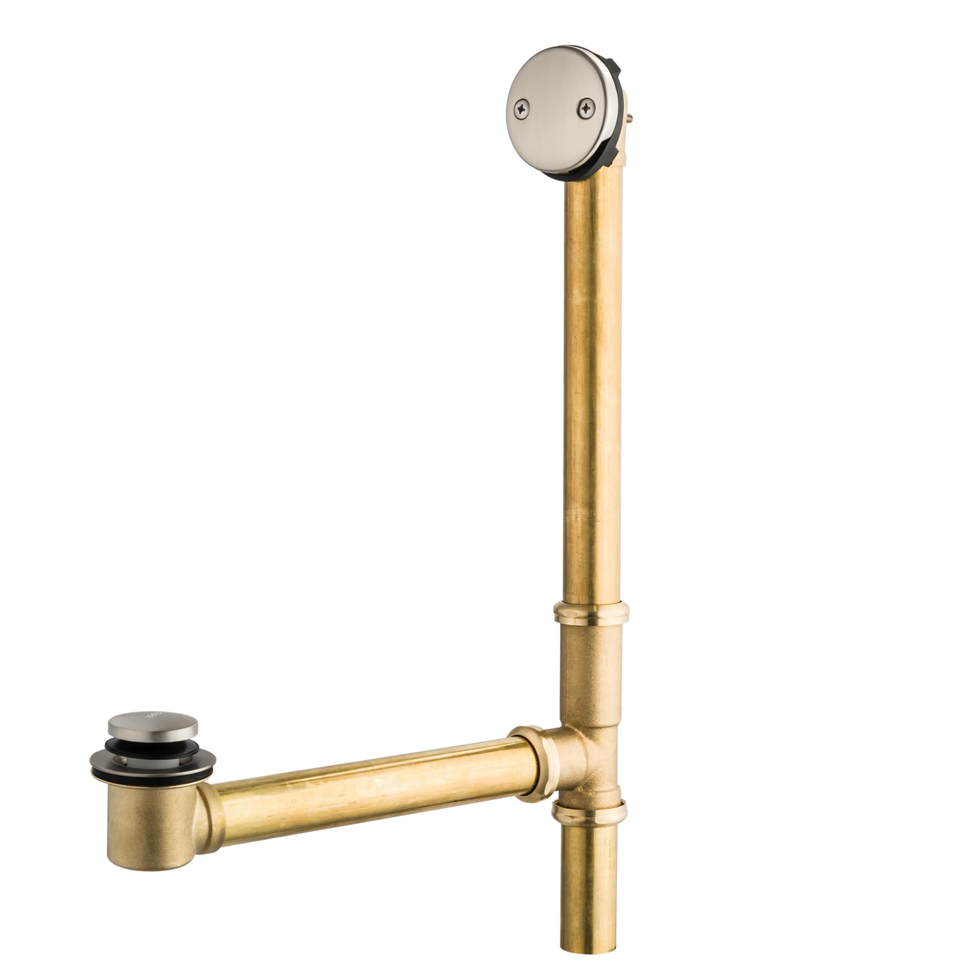 Artiwell 1-1/2" Brass Tubular Bath Drain Kit with Tip-Toe Bath Drain Stopper, Touch-Toe Tub Drain, Tip Toe Bathtub Drain Waste and Overflow with Plug and Bathtub Overflow Drain Cover, Brushed Nickel