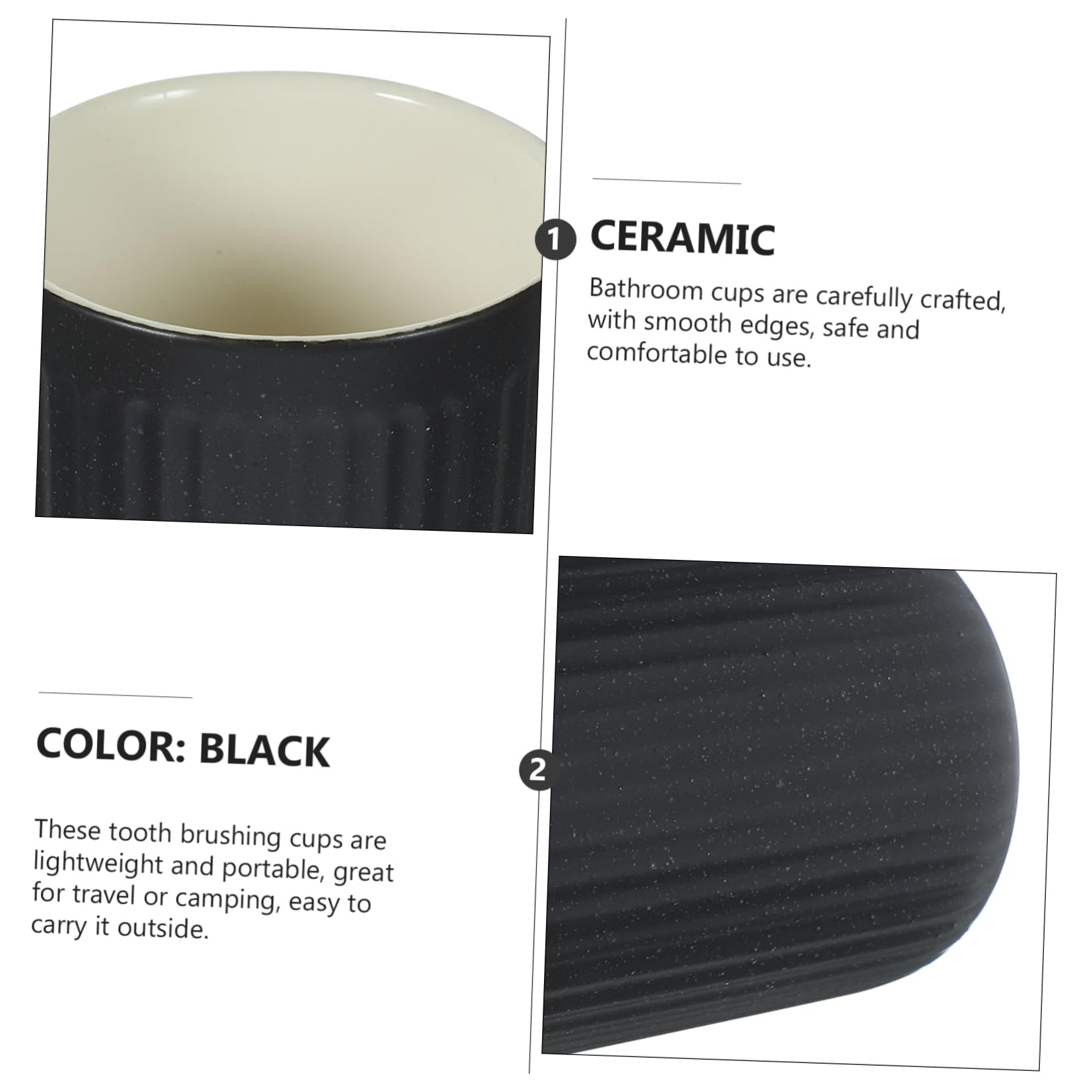 Anneome 2piezas Cepillo de Dientes de Cerámica Retro Tazas de Baño Reutilizables Vaso para Cepillo de Dientes Enjuague Bucal Vaso de Agua Pequeño Negro Líneas Verticales