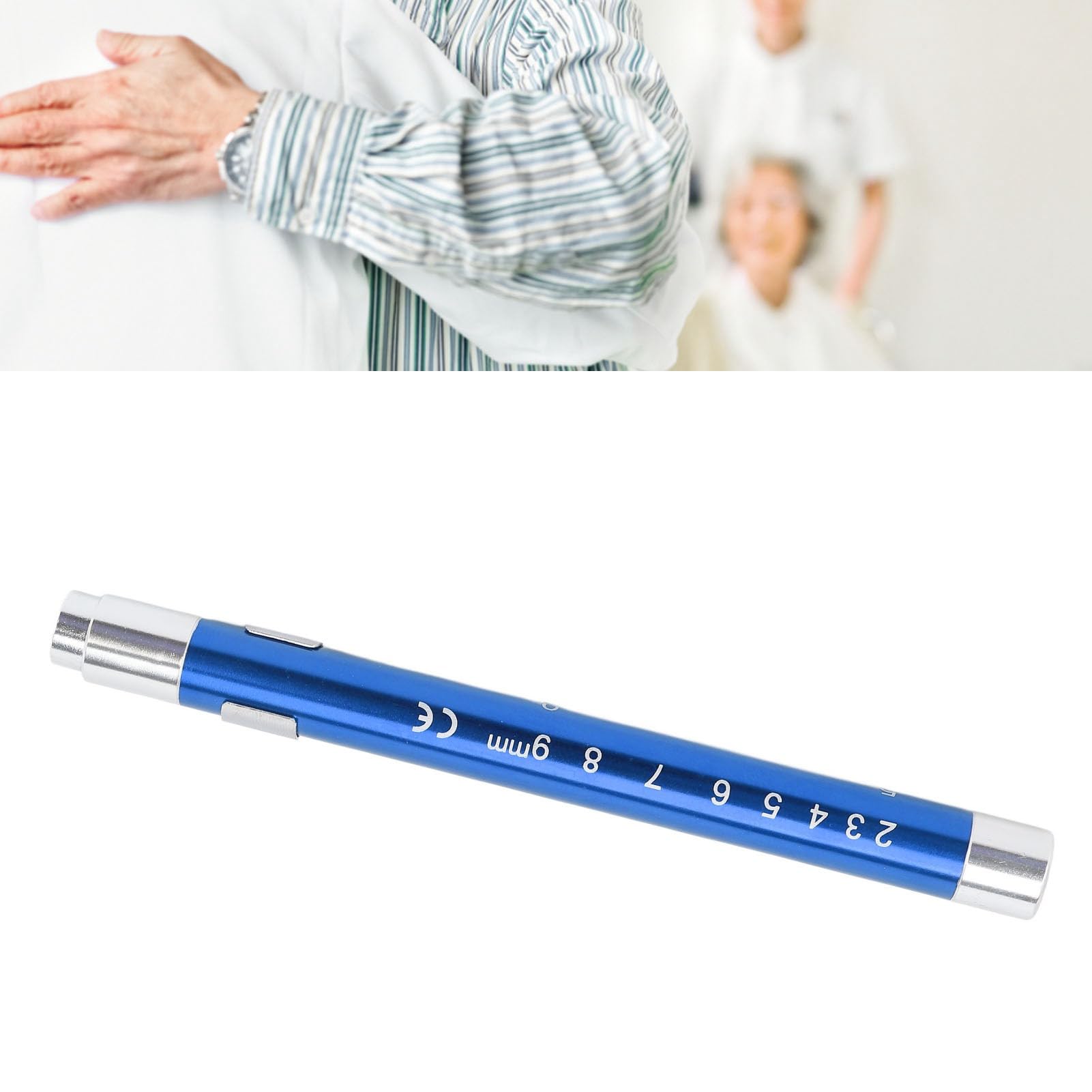 Lampe Stylo avec Jauge de Pupille, Lampe Stylo LED Jaune éclairage Tête Concave en Alliage D'aluminium Stylo Médical avec Jauge de Pupille, pour Oreille, Nez, Gorge (Bleu)
