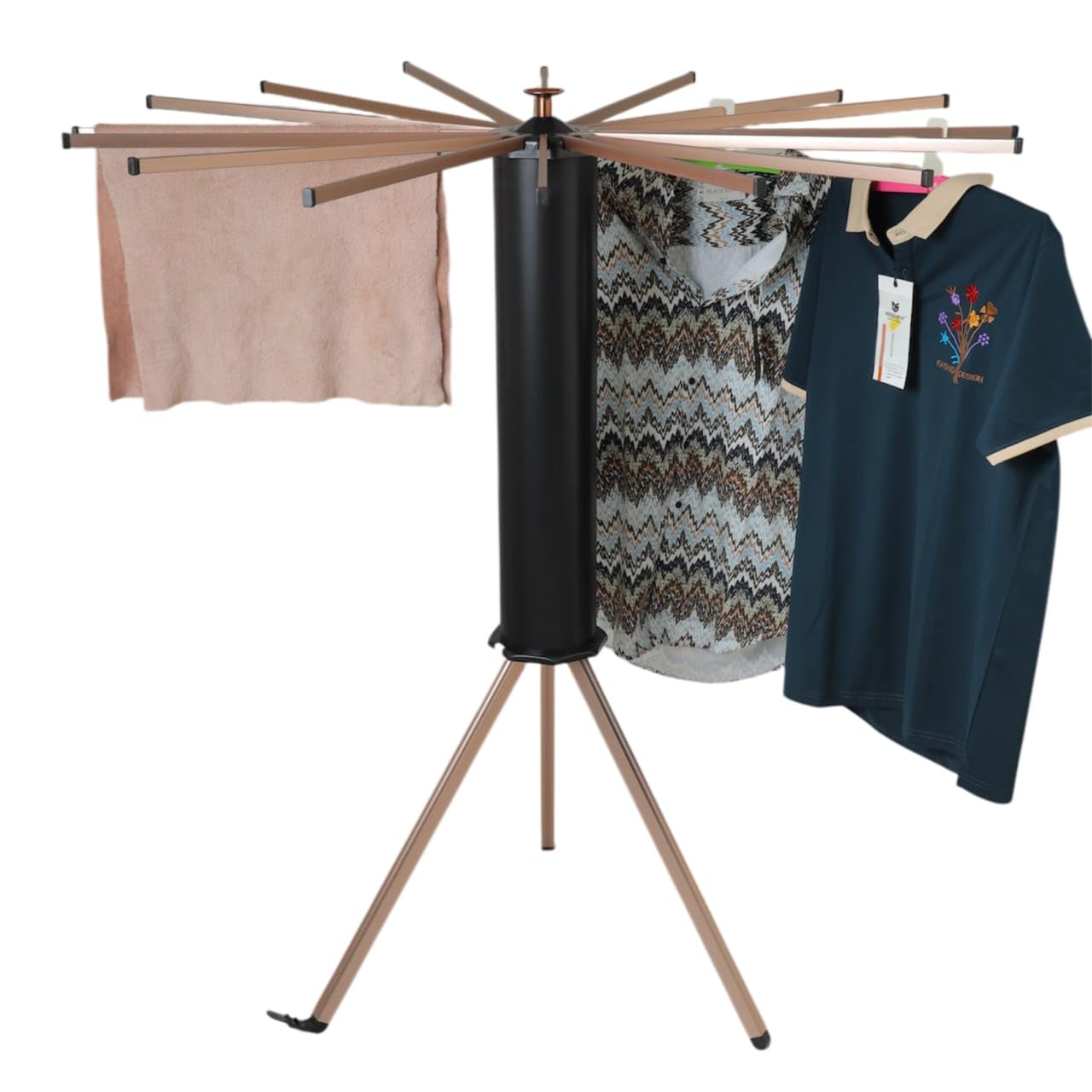 Aluminium Floor Cloth Dryer Stand, Foldable Clothes Drying Rack with 16 Rods, 360° Rotating Arms, Aluminium Indoor Outdoor Laundry Stand 1 Tier (Black)-image-31