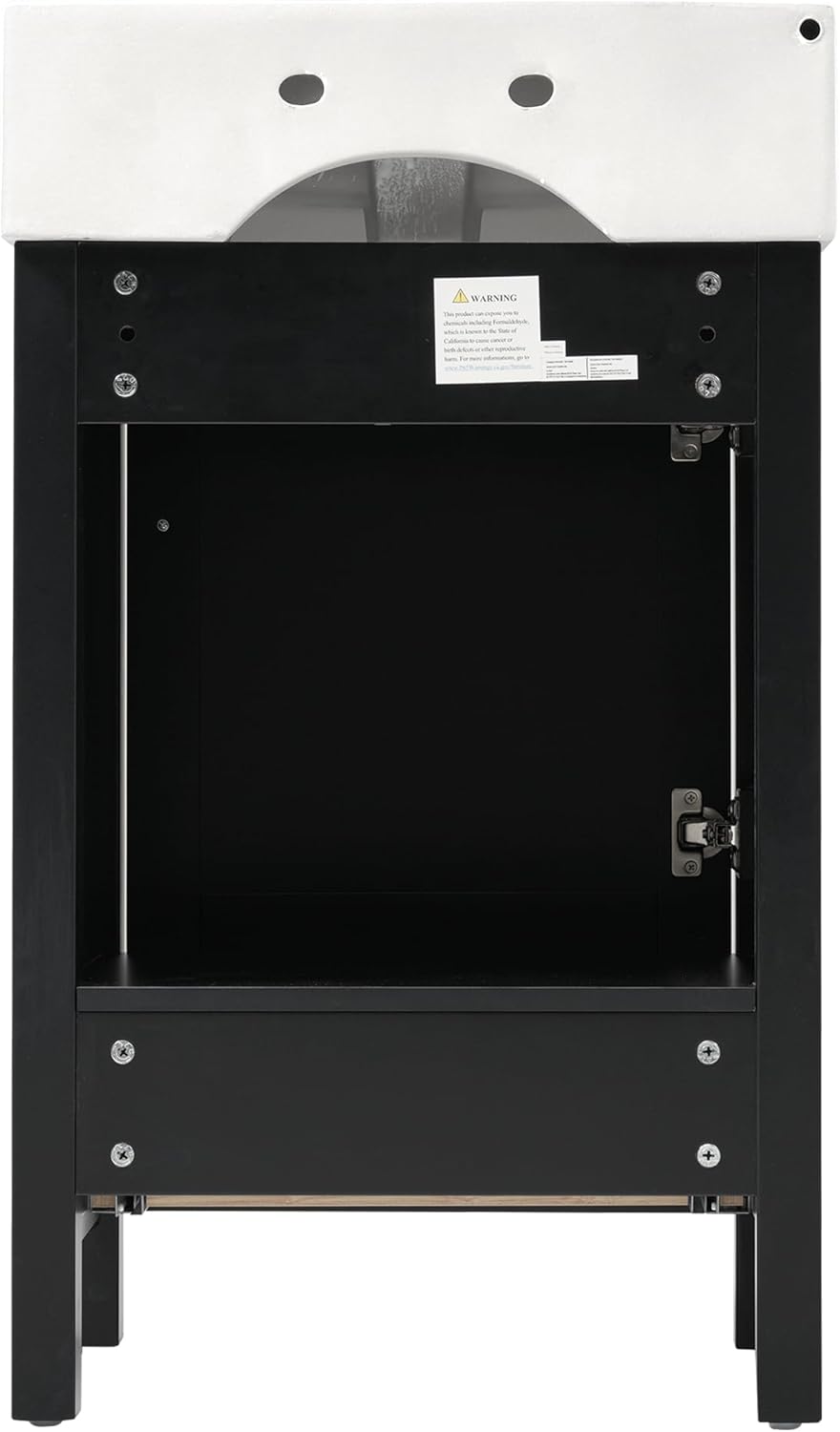 Merax 20''Modern Bathroom Vanity with Ceramic Sink, Solid Wood Frame and Drawer,Ideal for Small Bathrooms,Black