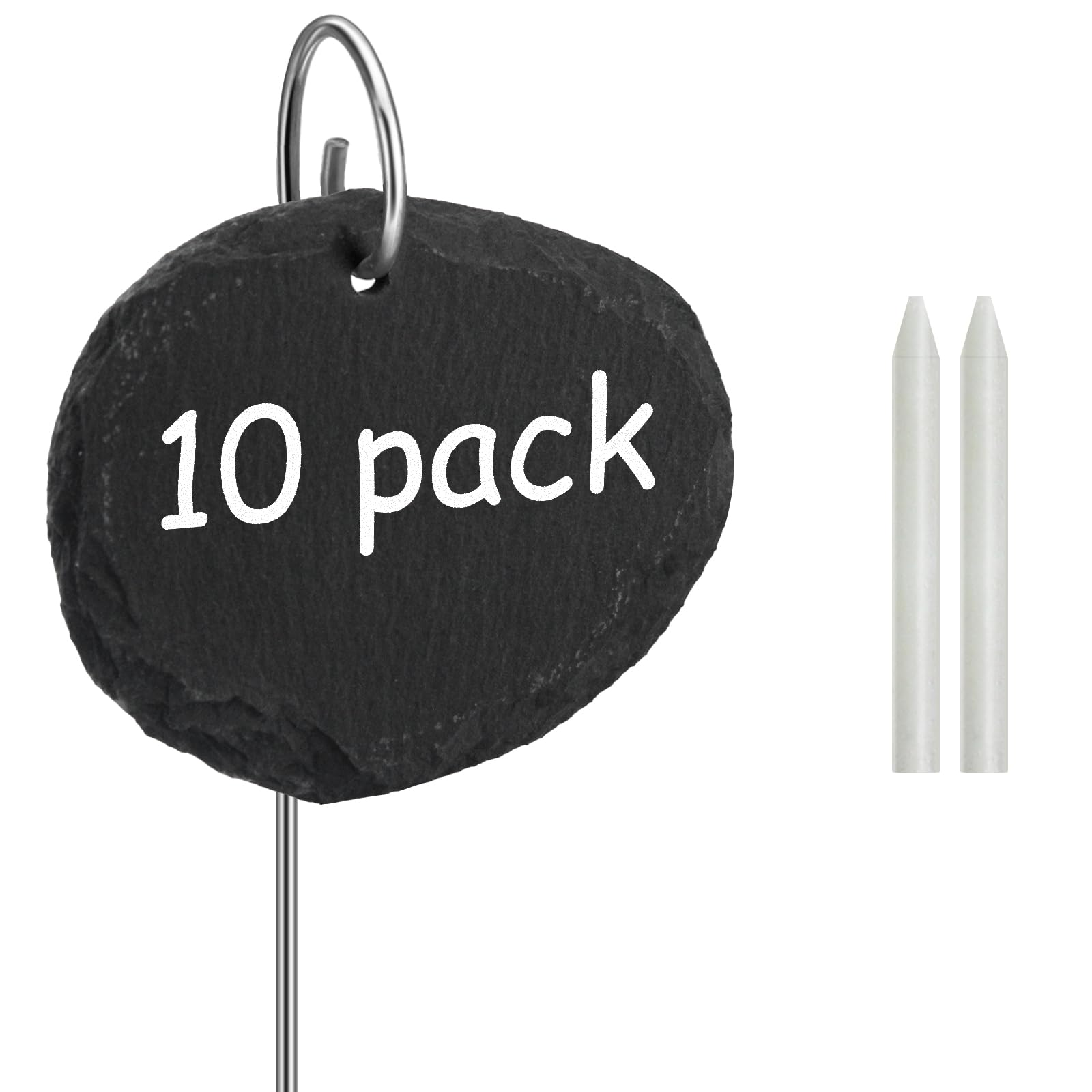 Poeland Placas de pizarra para plantas | resistentes a la intemperie, reutilizables, juego de 10 carteles de pizarra con varilla de metal ovalada
