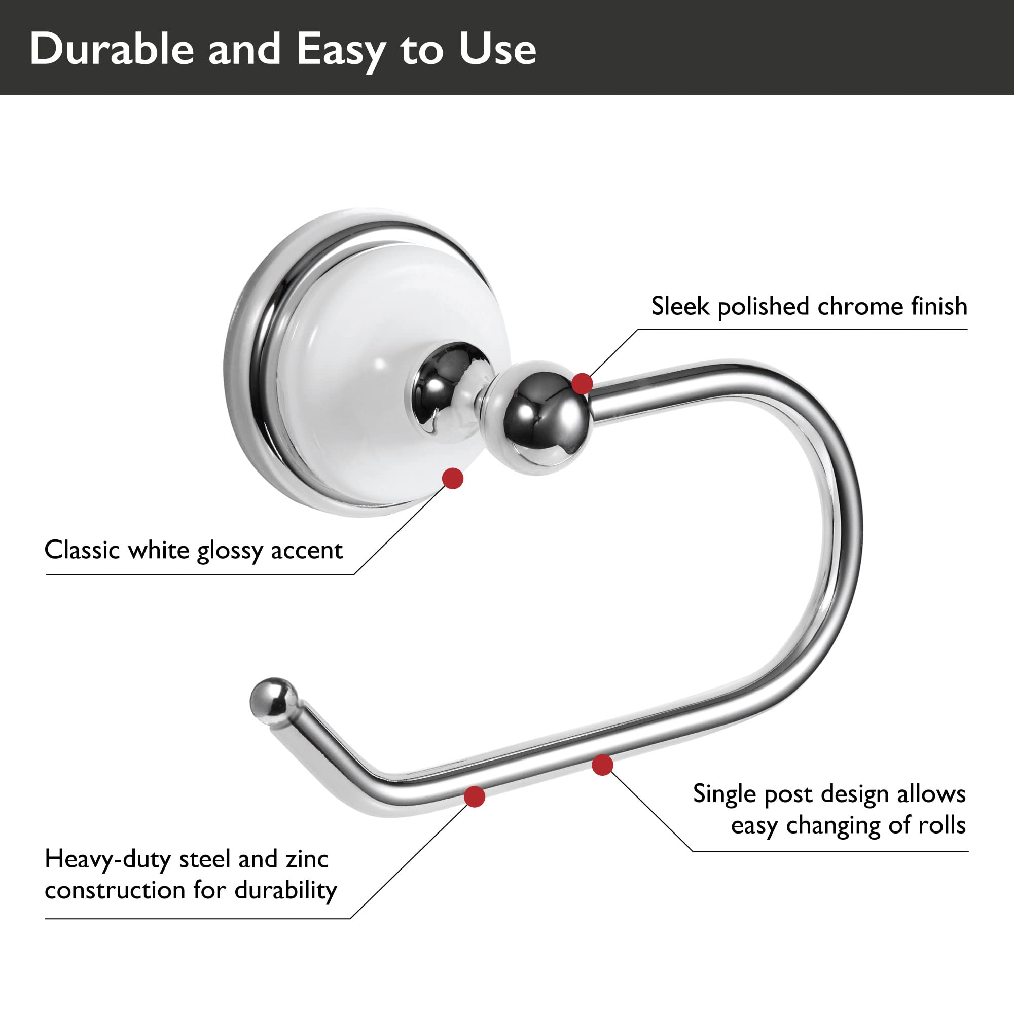 Design House 559302 Savannah Toilet Paper Holder Wall Mounted for Bathroom, Polished Chrome and White - Image 3