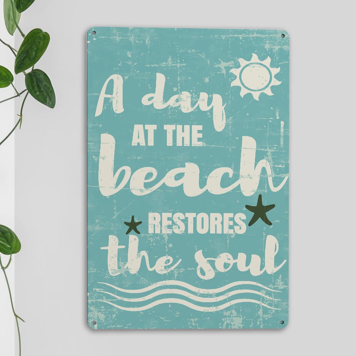 Vintage Beach Metal Tin Sign for Home Bathroom Kitchen House Coastal Room Decor Beach Themed Gifts Decorations for Home 7 x 10.5 Inch
