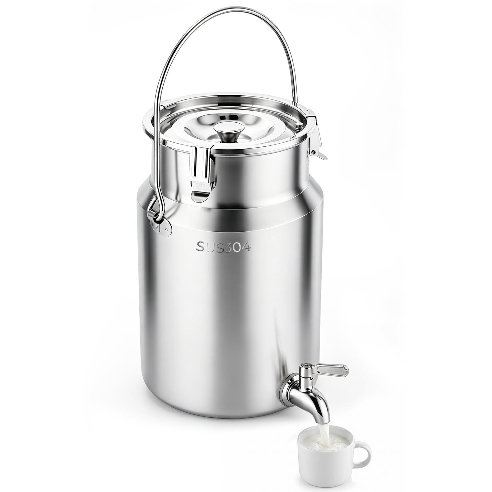 YUCHENGTECH Bidon à Lait en Acier Inoxydable 304 Seau de Transport de Lait 5L avec Couvercle et Robinet Scellés Pot à Lait Bidon à Huile/Lait Bidon à Lait Hermétique Seau à Lait en Acier Inoxydable