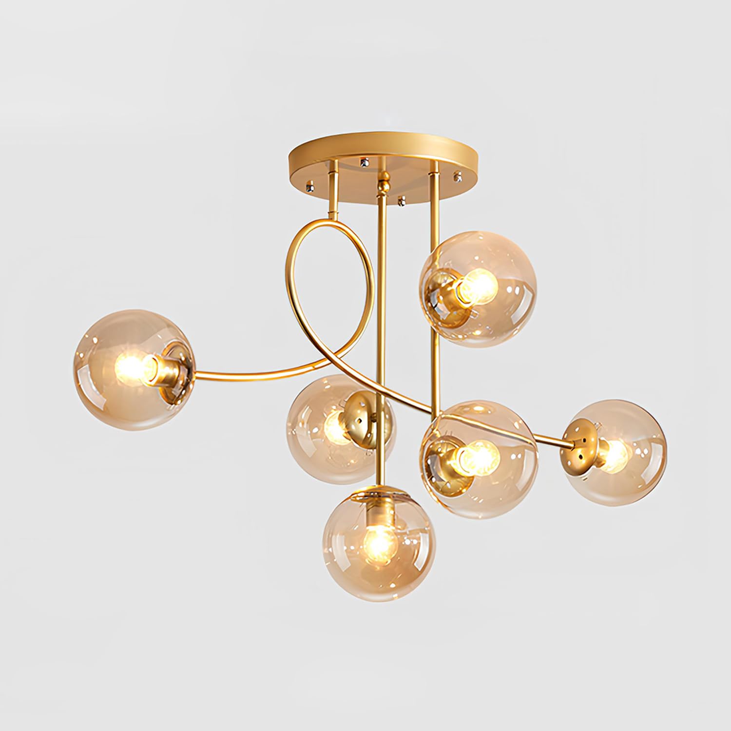 Lampadario moderno a soffitto E27 a 6 luci, lampadario a sospensione vintage in metallo con sfera di vetro E27 per camera da letto, soggiorno, cucina, loft, diametro 90 cm