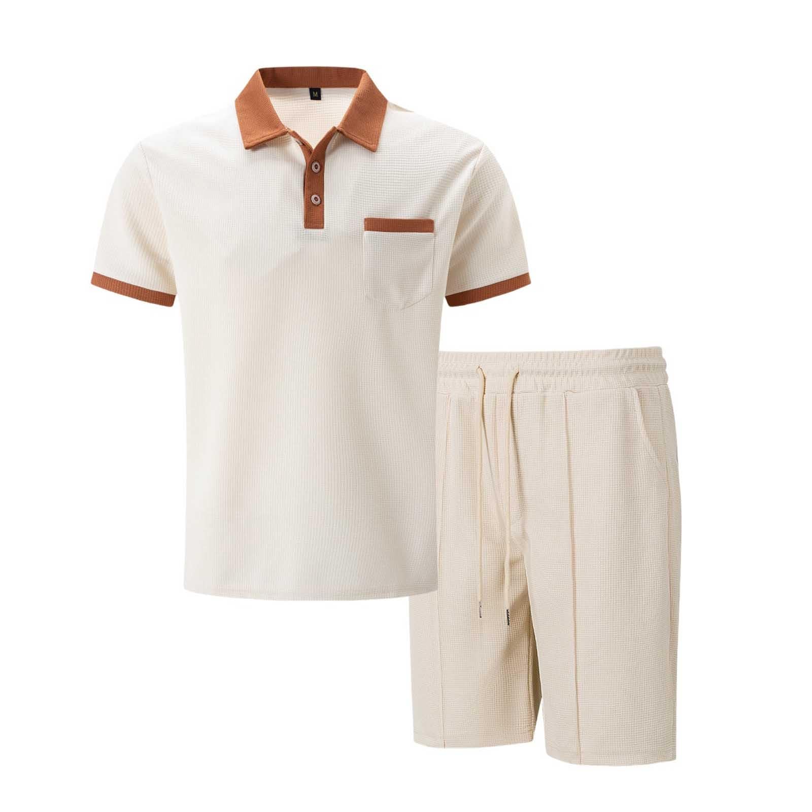 Generico Tuta Completa Uomo Con Colletto Reversibile E Tasche Maglietta A Maniche Corte E Pantaloncini Corti Set Casual Elegante Traspirante E Comodo Per L'Estate Completo Uomo Estivo