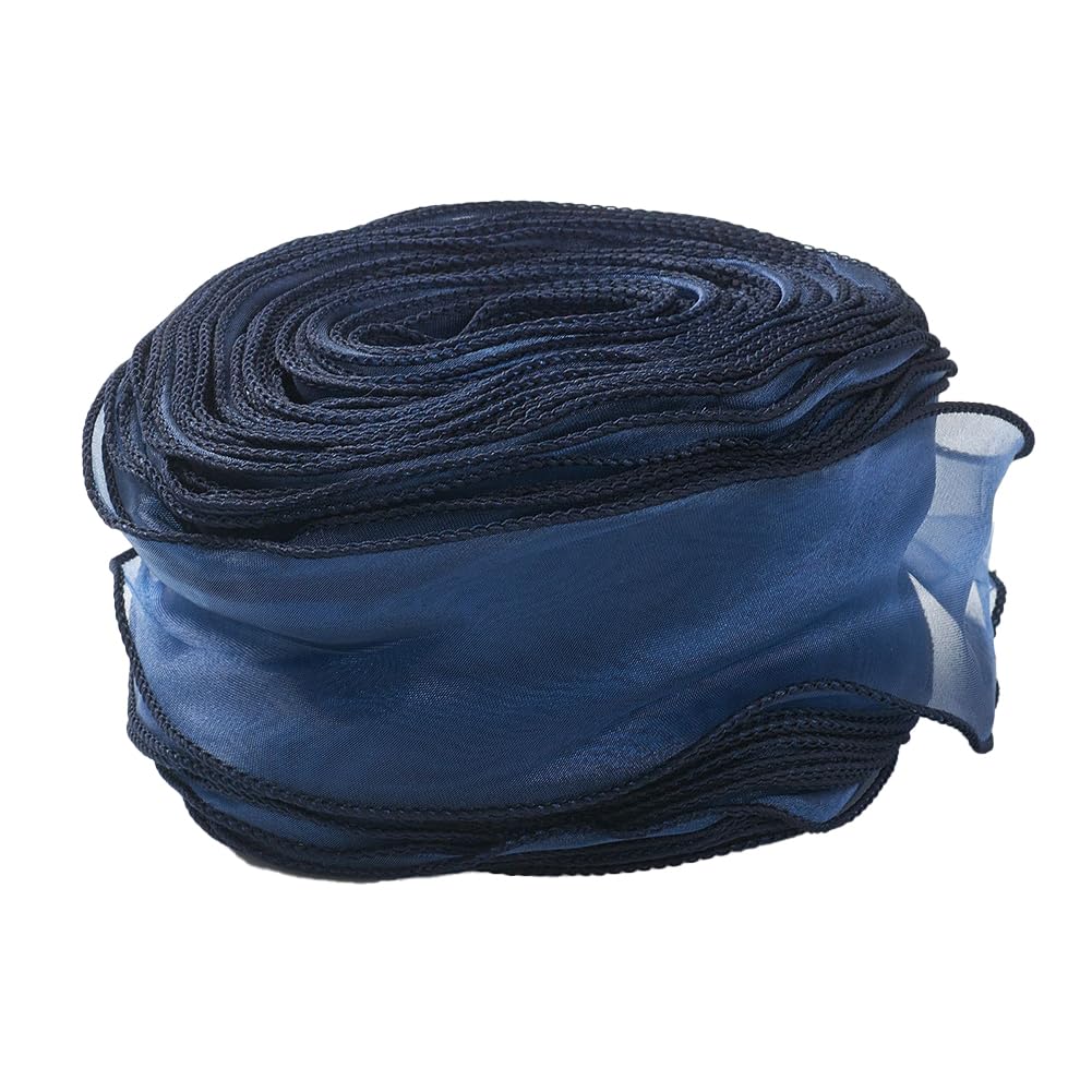 CABODYALS 35M 55mm Dark Blue Sheer Ribbon Wide Navy Organza Transparent Roll Clear Chiffon Tulle Wrapping Shimmer Wave Ribbons for Gift Making Flower Christmas Wedding Bouquets Invitations Decoration