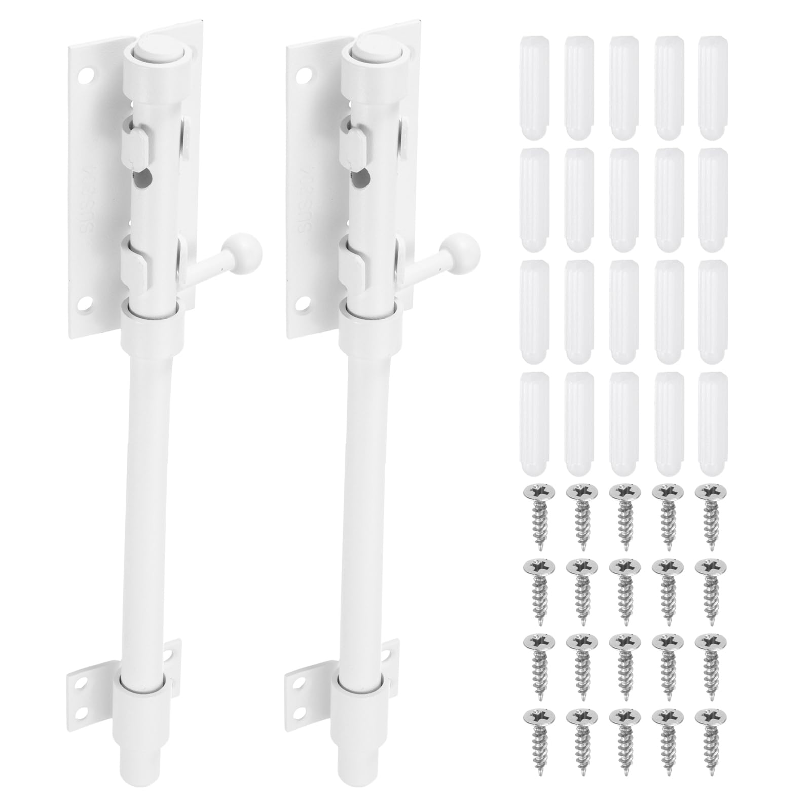 sourcing map 2-Pack Slide Bolt Latch, 8 in 304 Stainless Steel Barrel Bolt Latch Heavy Duty Door Latches Lock 14mm Dia Bar with Padlock Hole for Barn Wooden Fence Shed Door Garage [White]